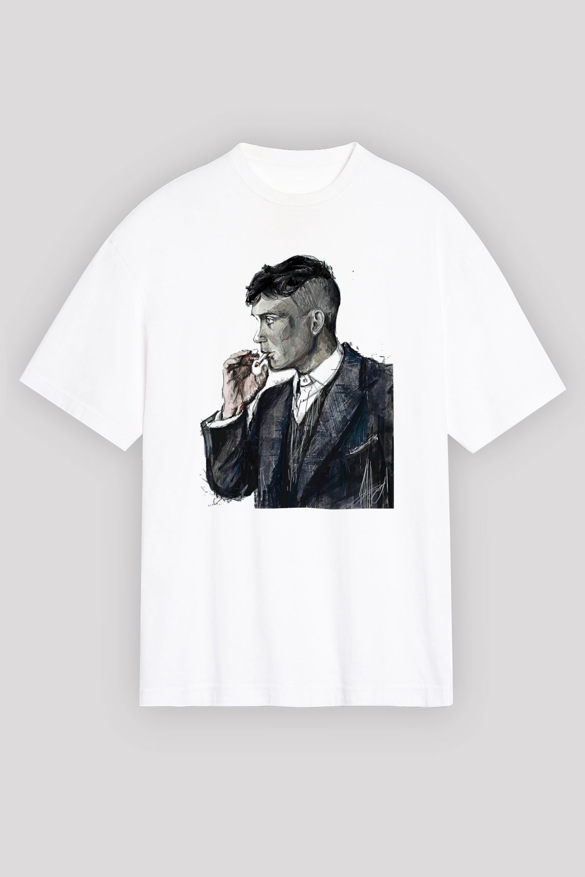 Peaky Blinders Baskılı Beyaz Unisex Oversize Tişört - Tshirt