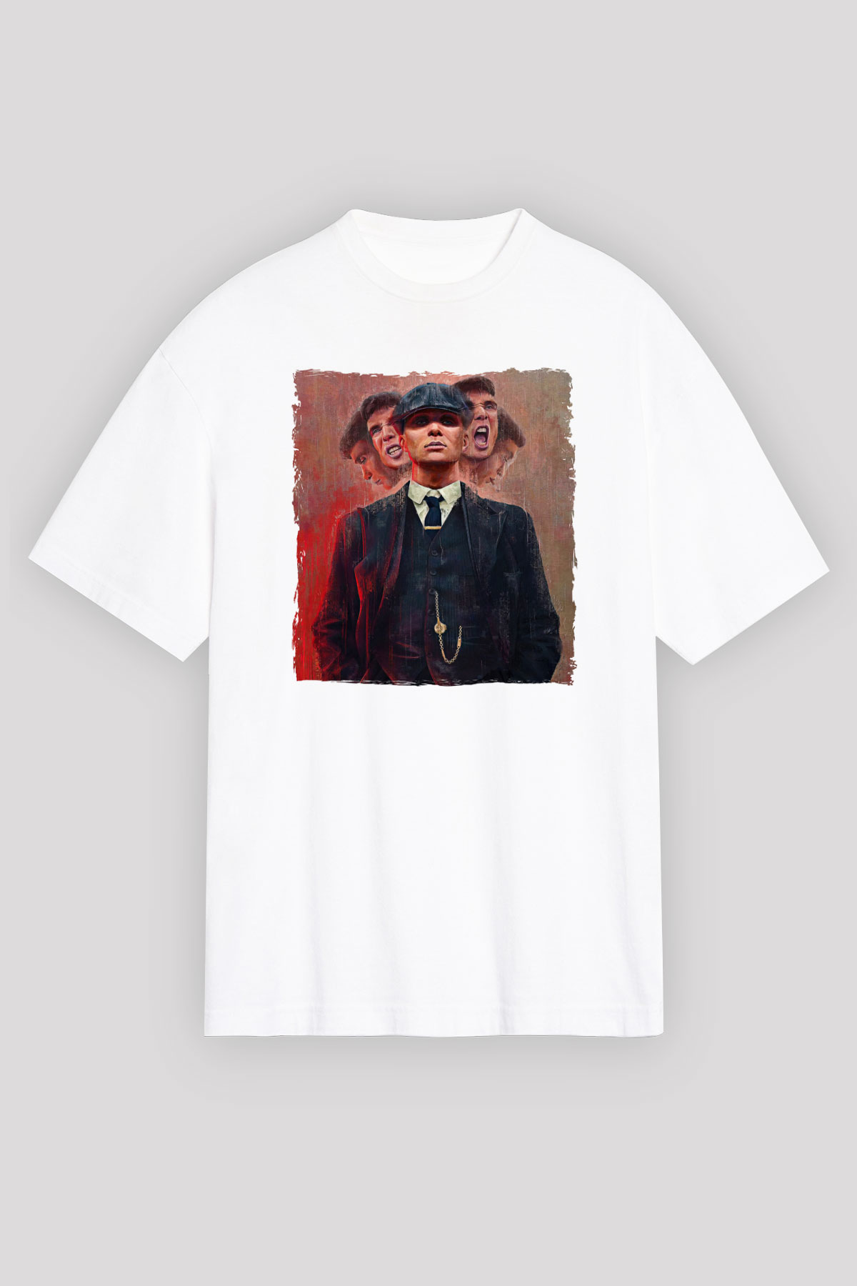 Peaky Blinders Baskılı Beyaz Unisex Oversize Tişört - Tshirt