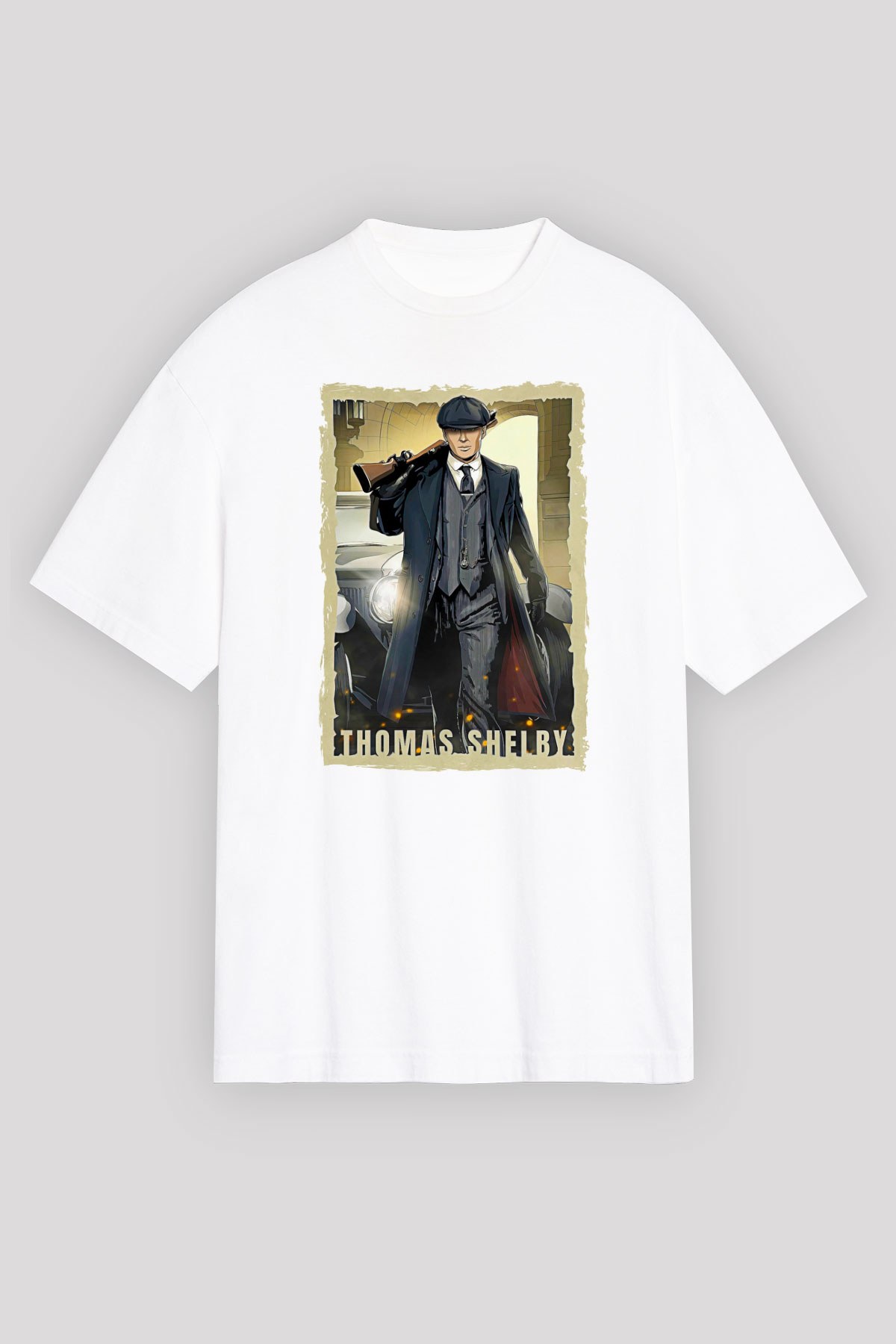 Peaky Blinders Baskılı Beyaz Unisex Oversize Tişört - Tshirt