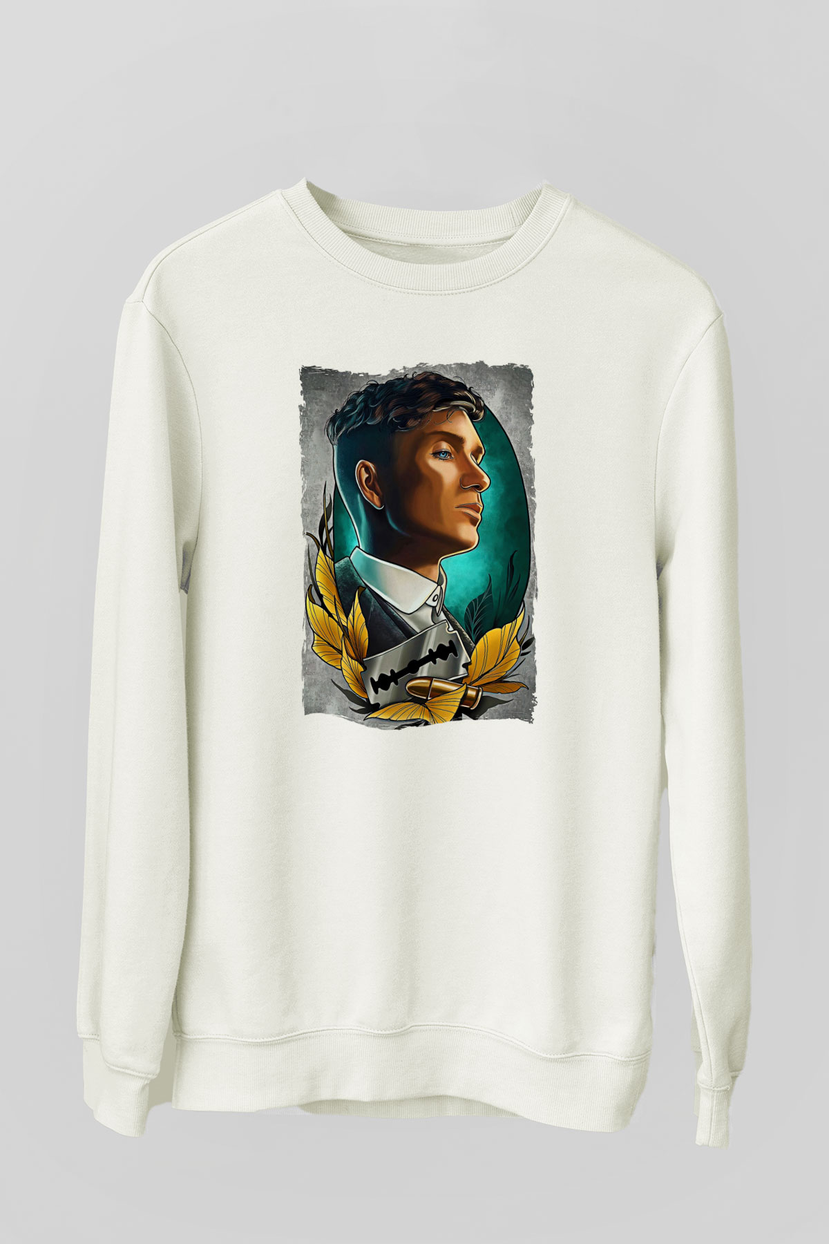 Peaky Blinders Baskılı Beyaz Unisex Sweatshirt