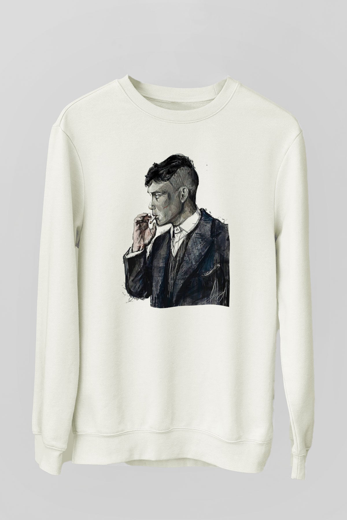 Peaky Blinders Baskılı Beyaz Unisex Sweatshirt