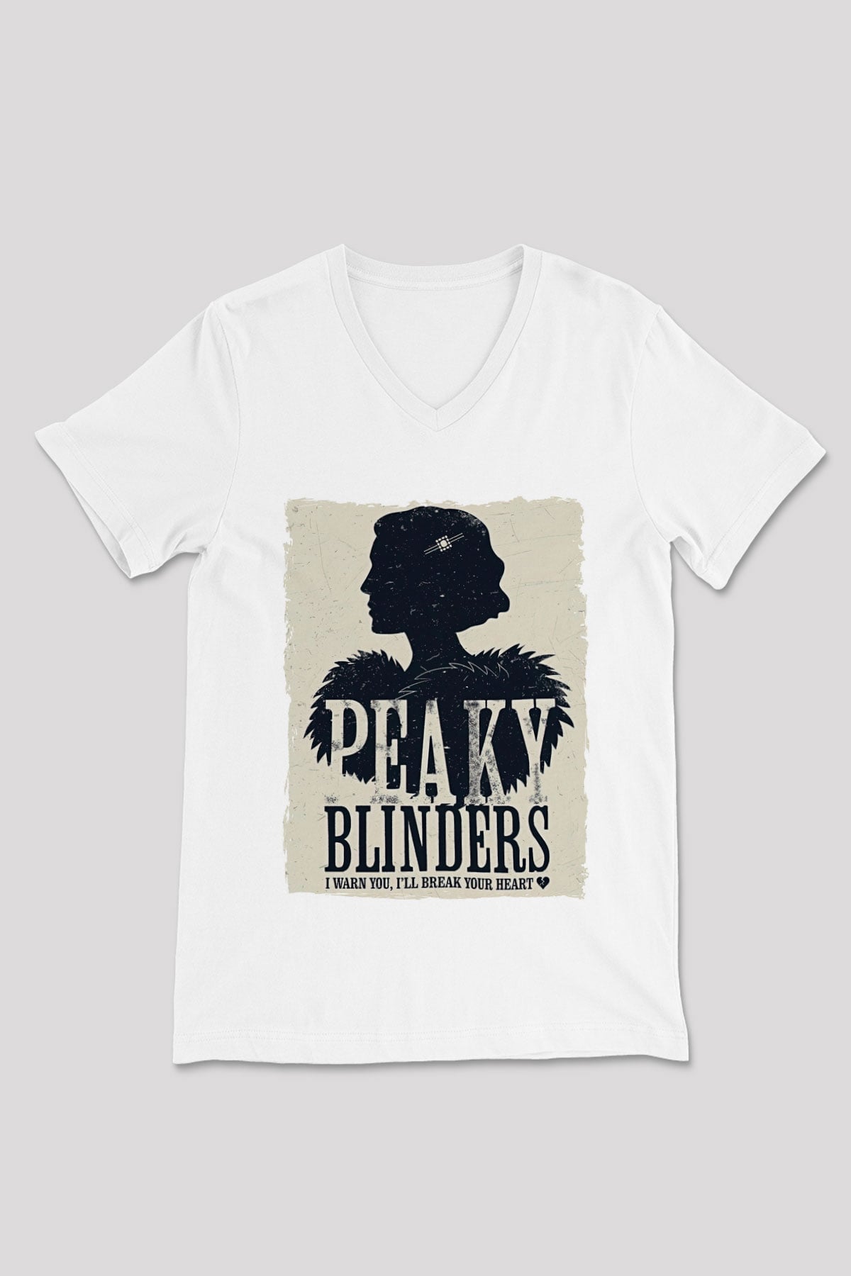 Peaky Blinders Baskılı Beyaz Unisex V Yaka Tişört - Tshirt