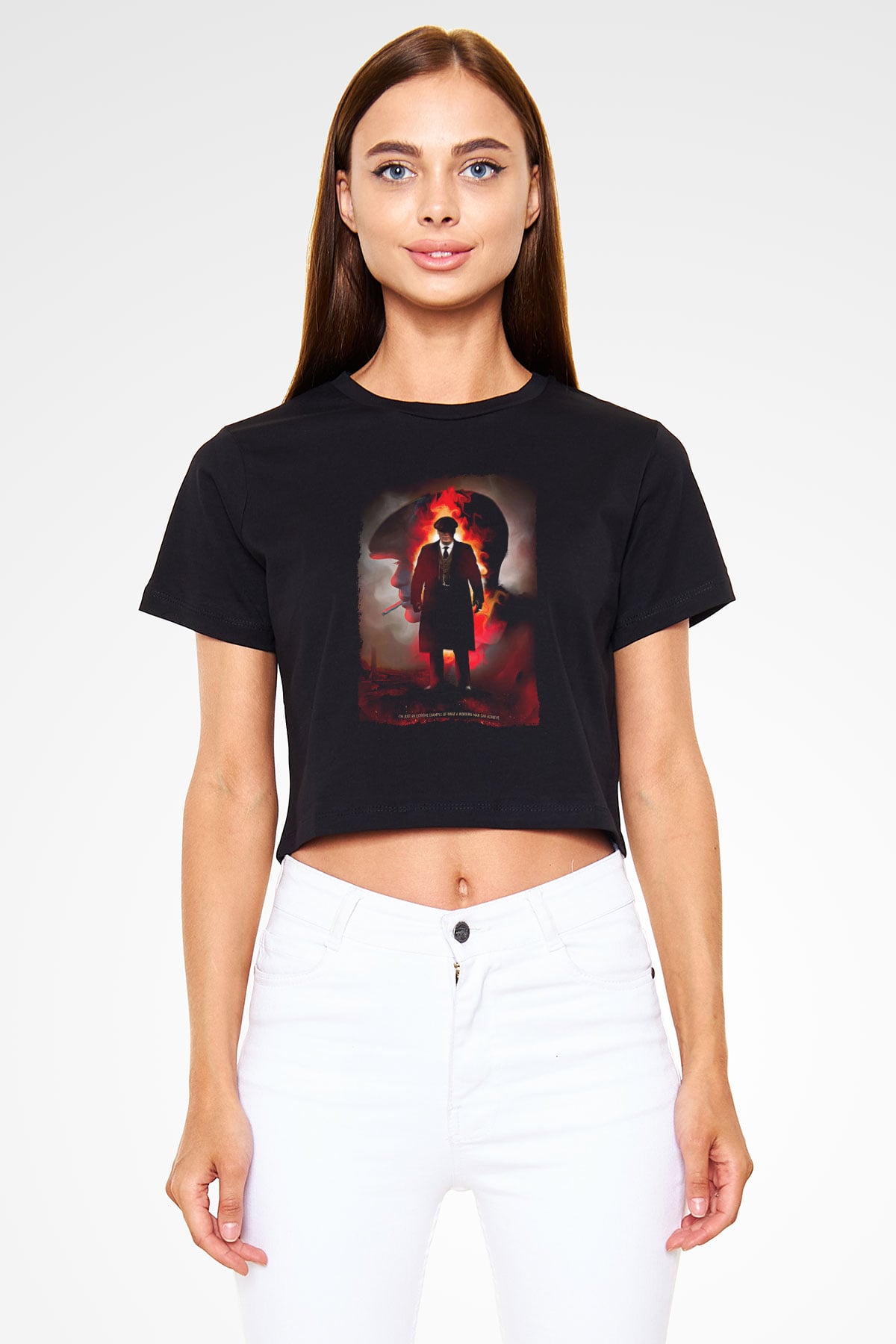 Peaky Blinders Baskılı Siyah Crop Top Kadın Tişört - Tshirt