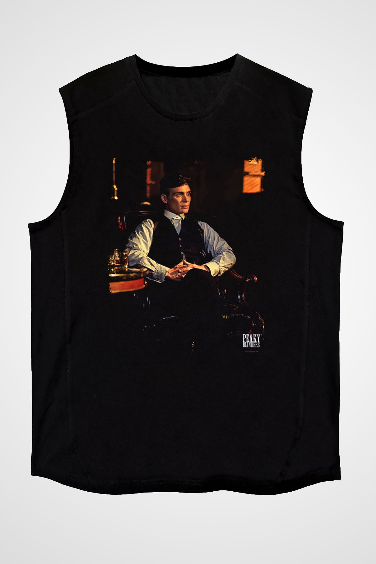 Peaky Blinders Baskılı Unisex Siyah Kolsuz Tişört - Tshirt