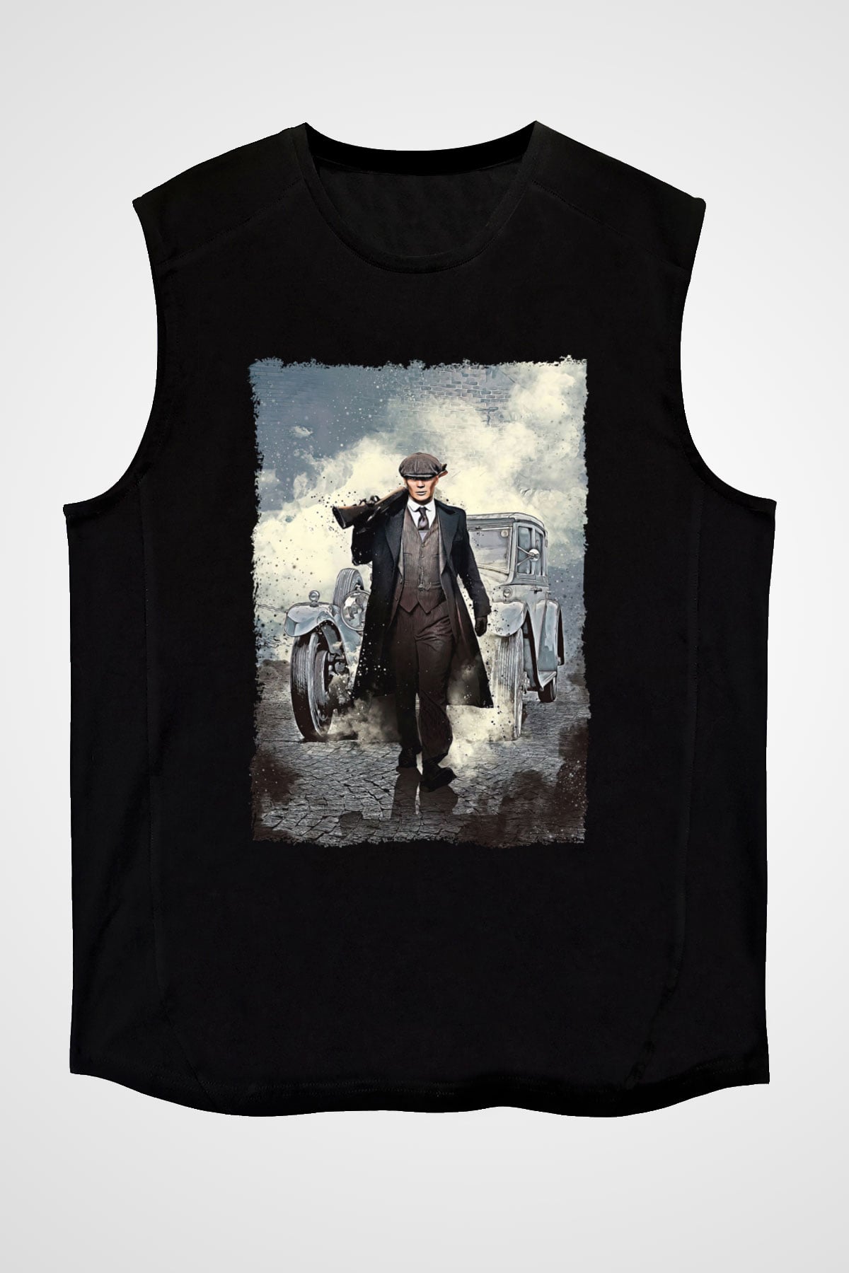 Peaky Blinders Baskılı Unisex Siyah Kolsuz Tişört - Tshirt