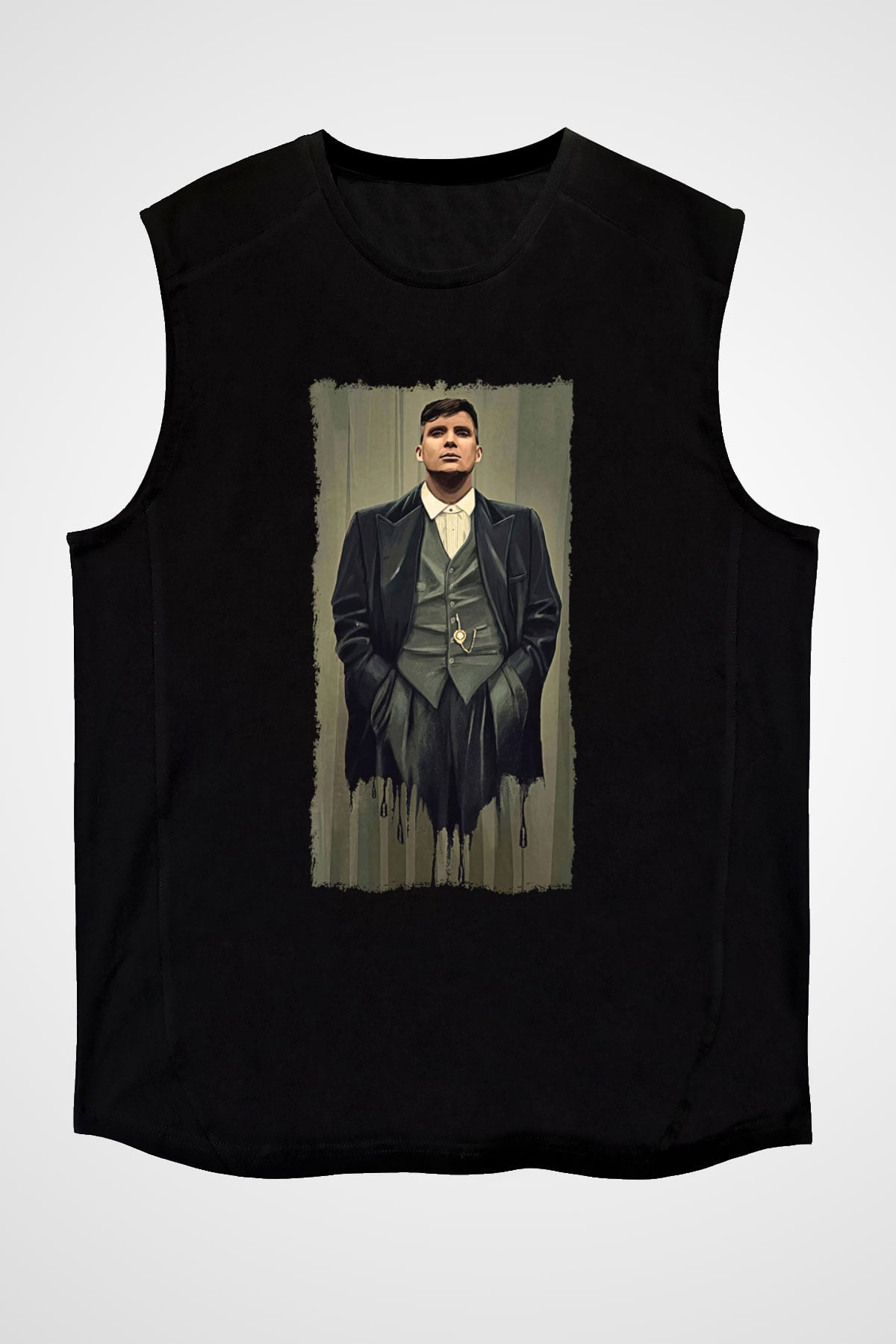 Peaky Blinders Baskılı Unisex Siyah Kolsuz Tişört - Tshirt