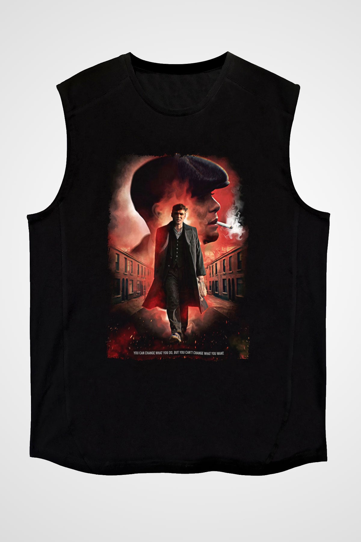 Peaky Blinders Baskılı Unisex Siyah Kolsuz Tişört - Tshirt