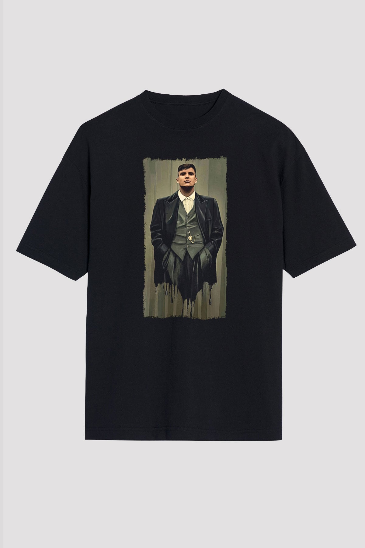 Peaky Blinders Baskılı Unisex Siyah Oversize Tişört - Tshirt