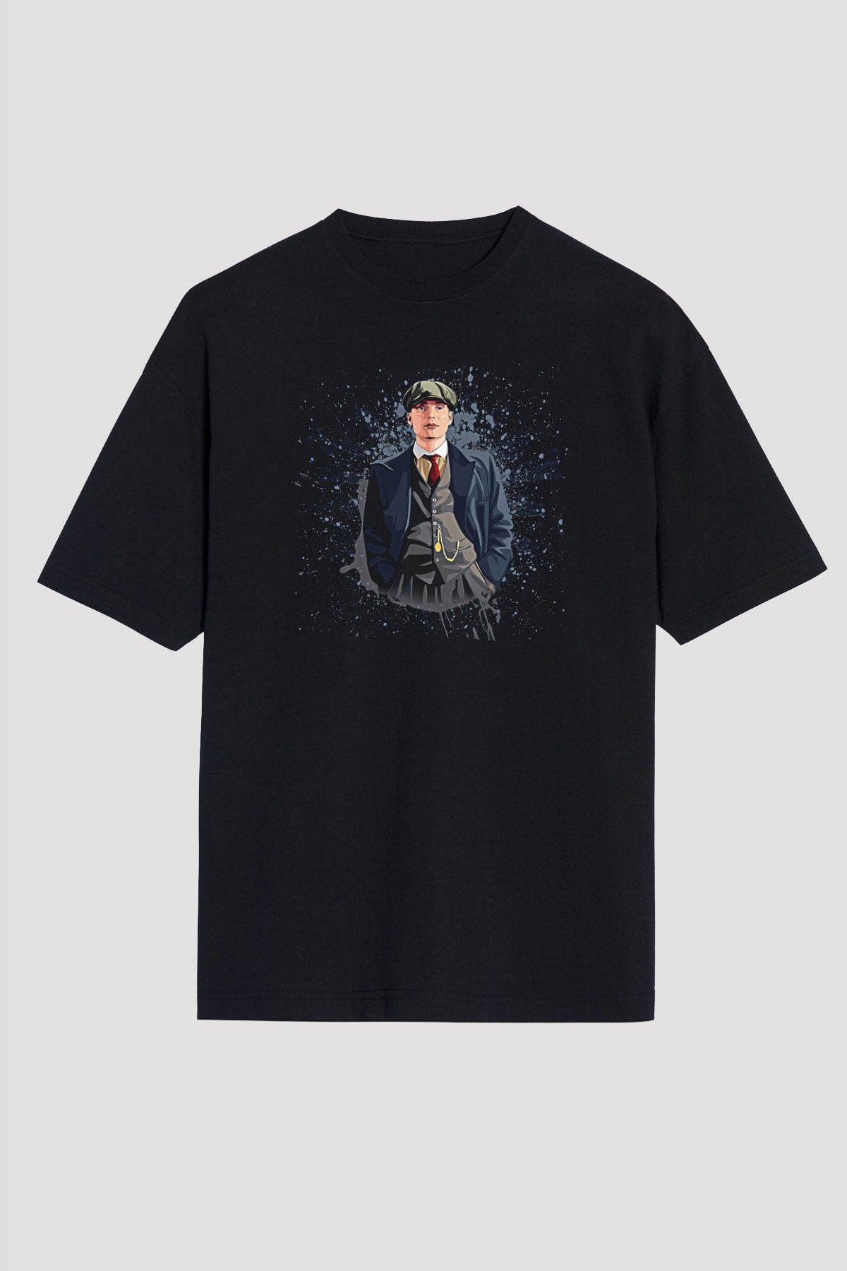 Peaky Blinders Baskılı Unisex Siyah Oversize Tişört - Tshirt