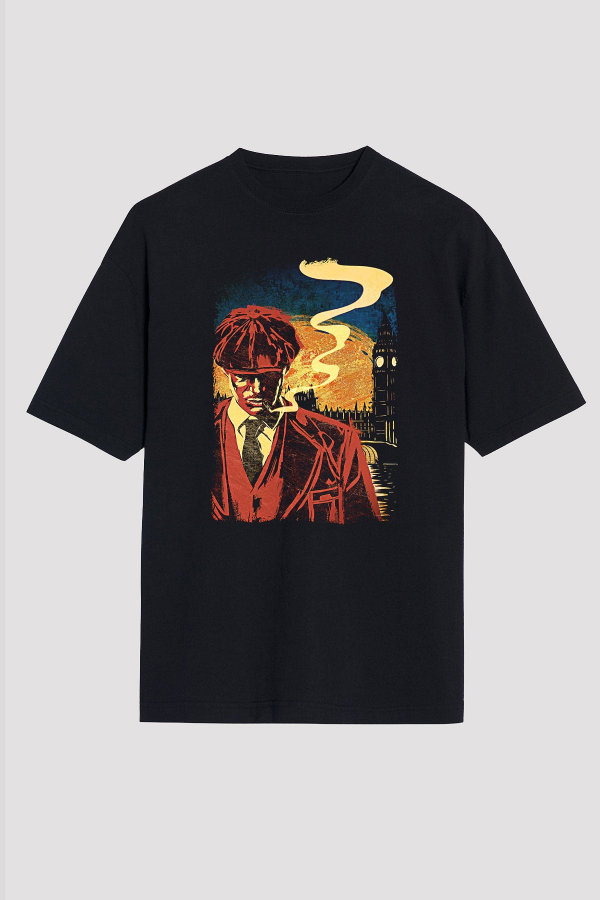 Peaky Blinders Baskılı Unisex Siyah Oversize Tişört - Tshirt