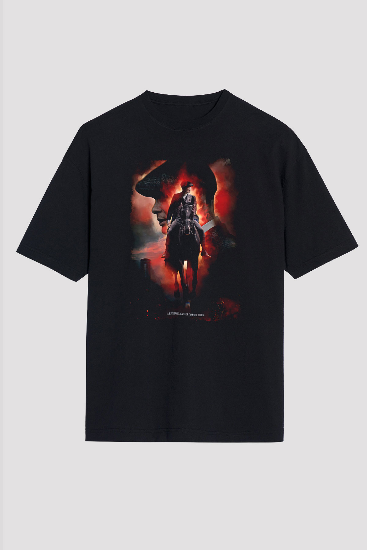 Peaky Blinders Baskılı Unisex Siyah Oversize Tişört - Tshirt
