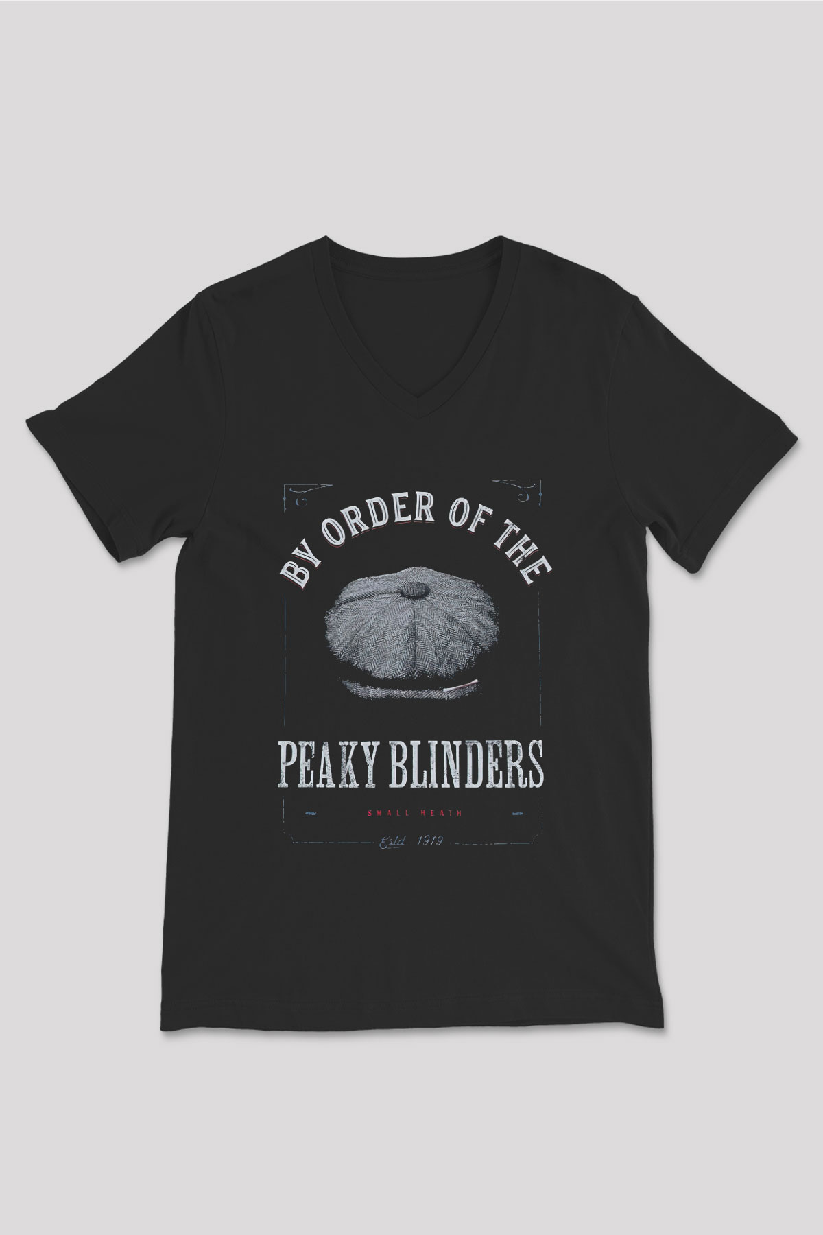 Peaky Blinders Baskılı Unisex Siyah V Yaka Tişört - Tshirt