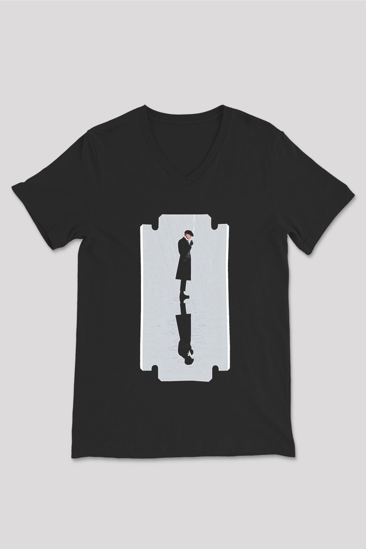 Peaky Blinders Baskılı Unisex Siyah V Yaka Tişört - Tshirt