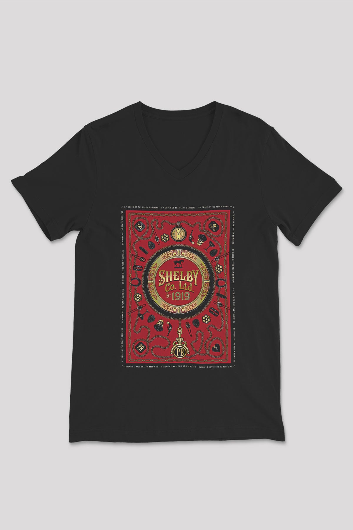Peaky Blinders Baskılı Unisex Siyah V Yaka Tişört - Tshirt