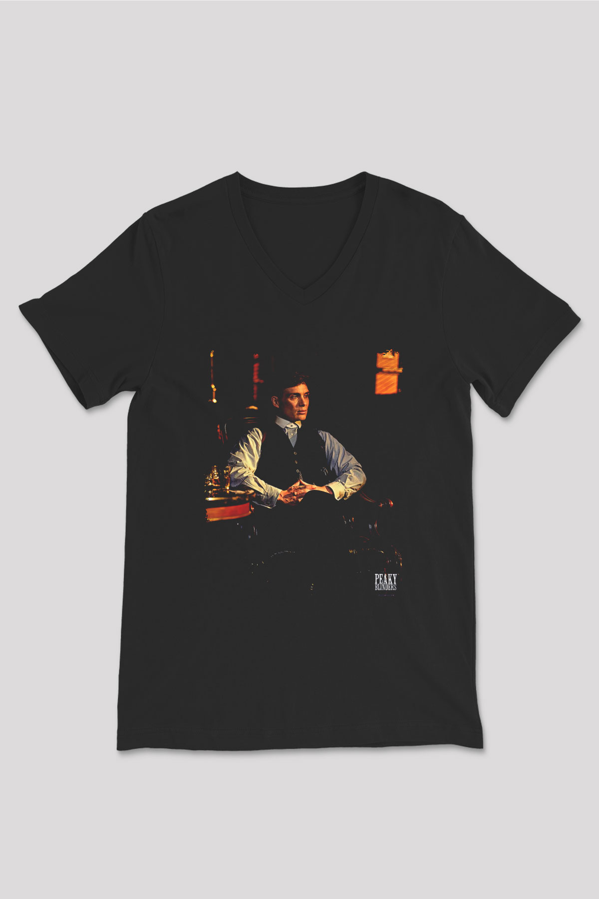 Peaky Blinders Baskılı Unisex Siyah V Yaka Tişört - Tshirt