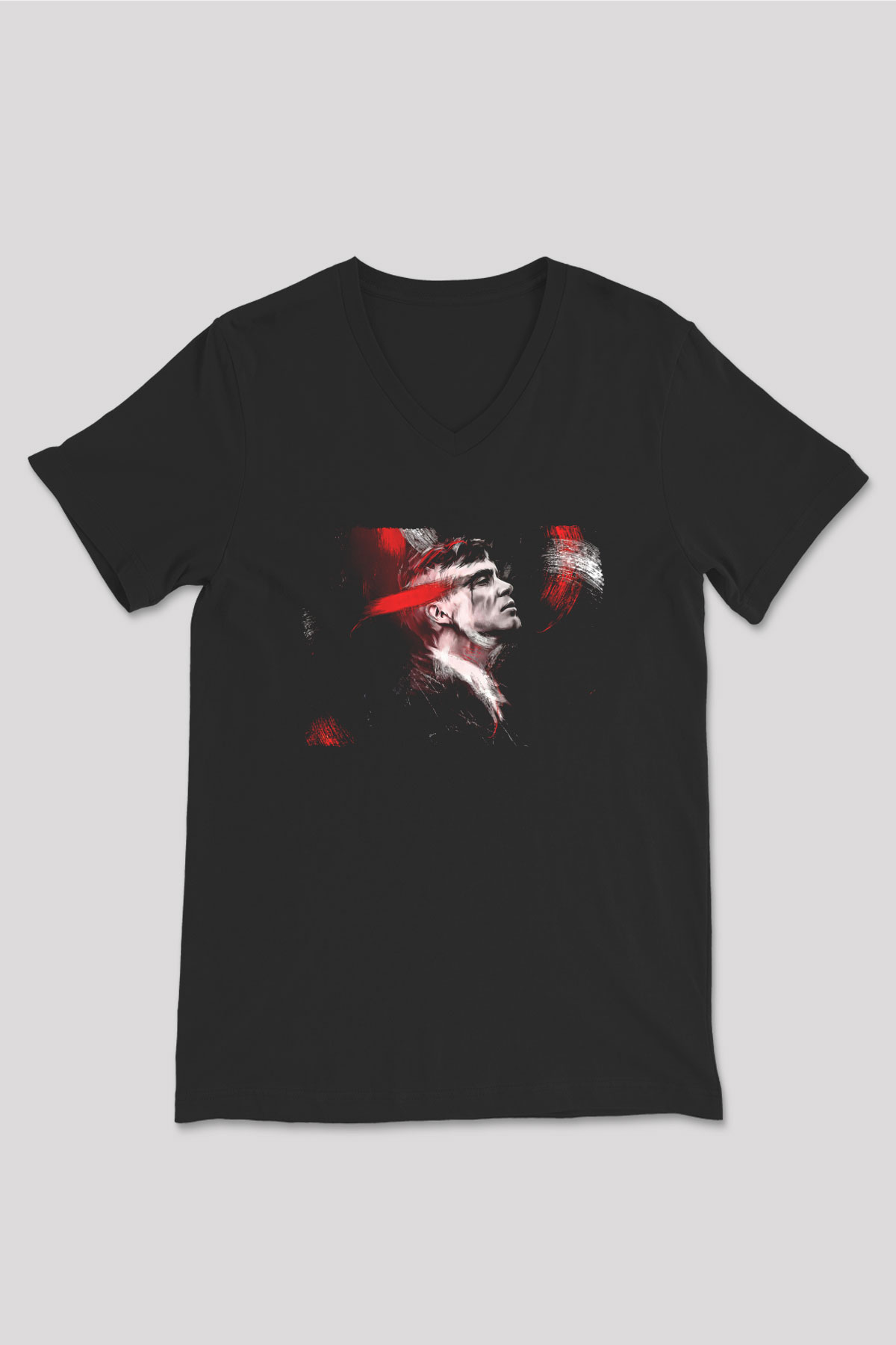 Peaky Blinders Baskılı Unisex Siyah V Yaka Tişört - Tshirt