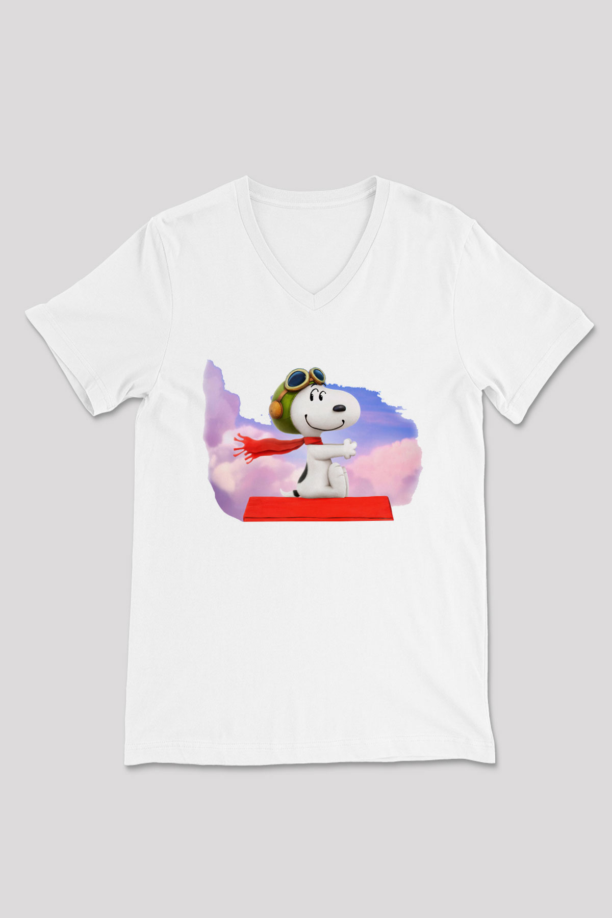 Peanuts Beyaz Unisex V Yaka Tişört