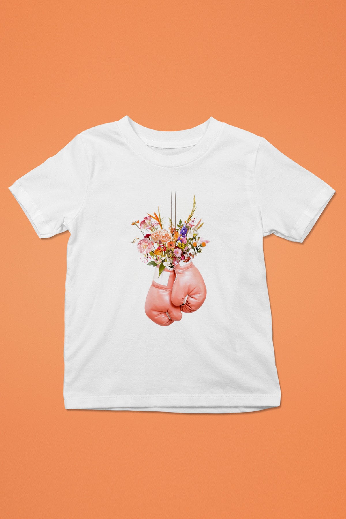 Pembe Boks Eldiveni Baskılı Unisex Beyaz  Çocuk Tişört