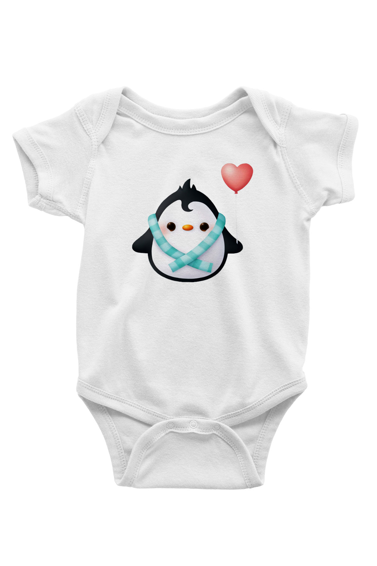 Penguen Baskılı Beyaz Unisex Bebek Body - Zıbın
