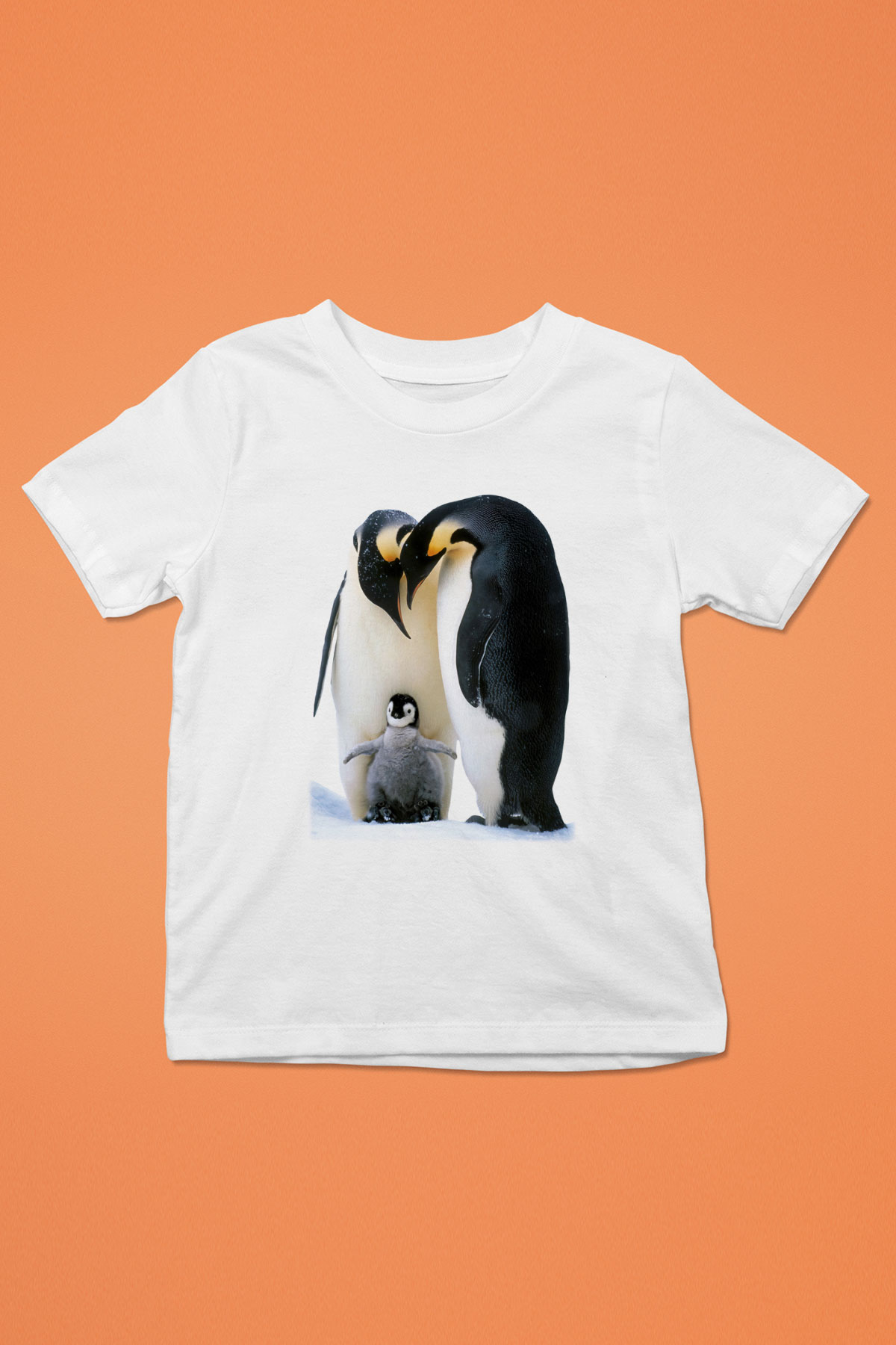 Penguen Baskılı Beyaz Unisex Çocuk Tişört