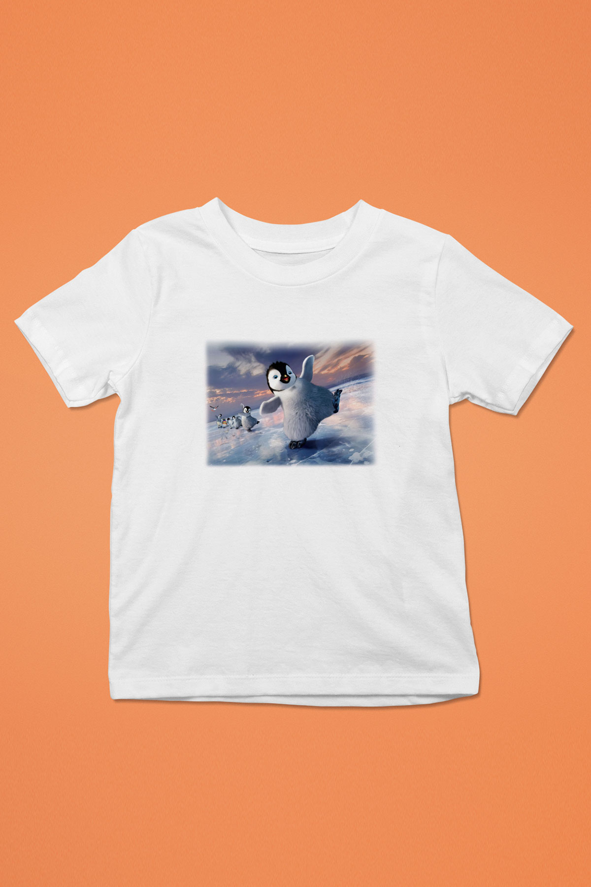 Penguen Baskılı Beyaz Unisex Çocuk Tişört