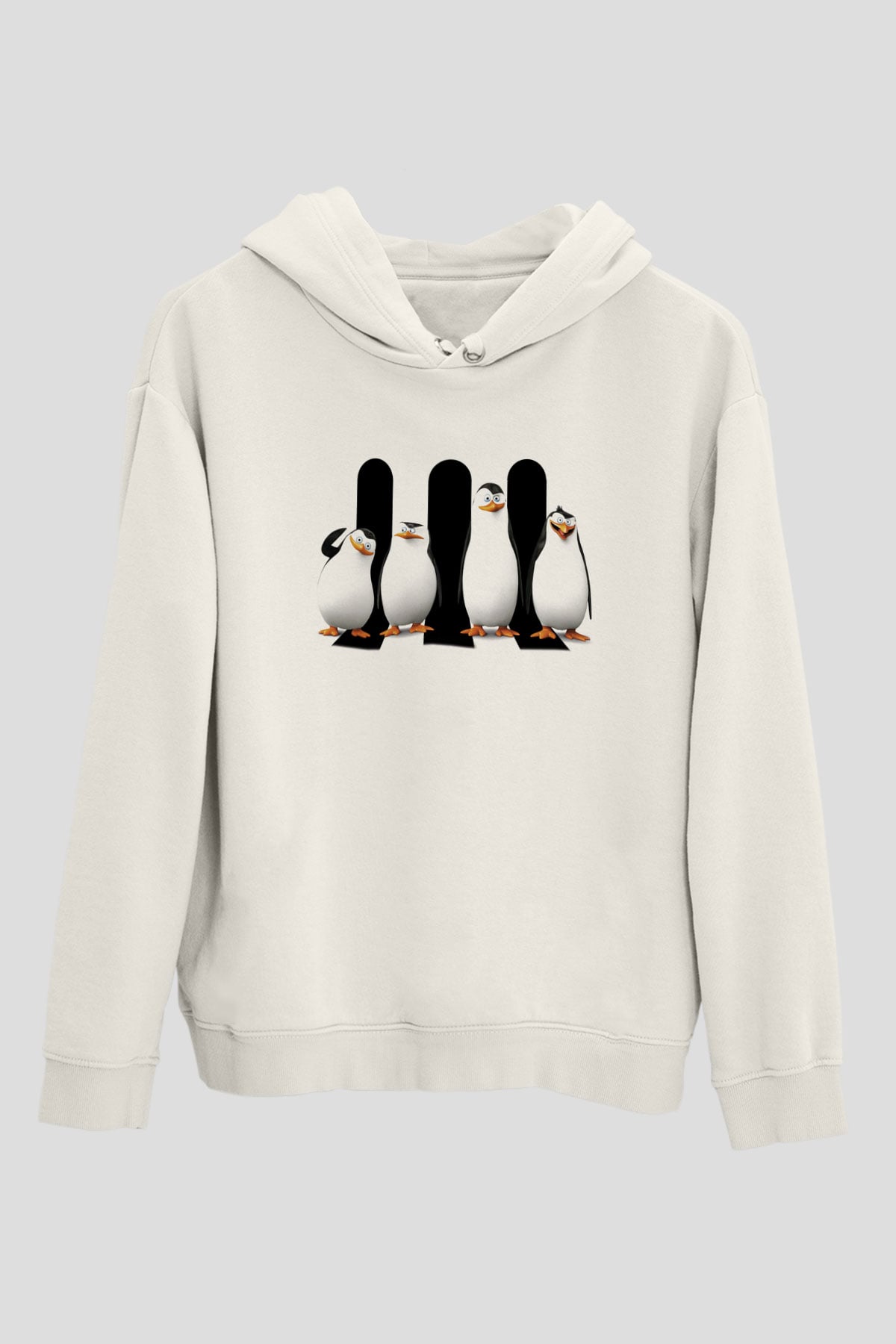 Penguen Beyaz Unisex Kapşonlu Sweatshirt