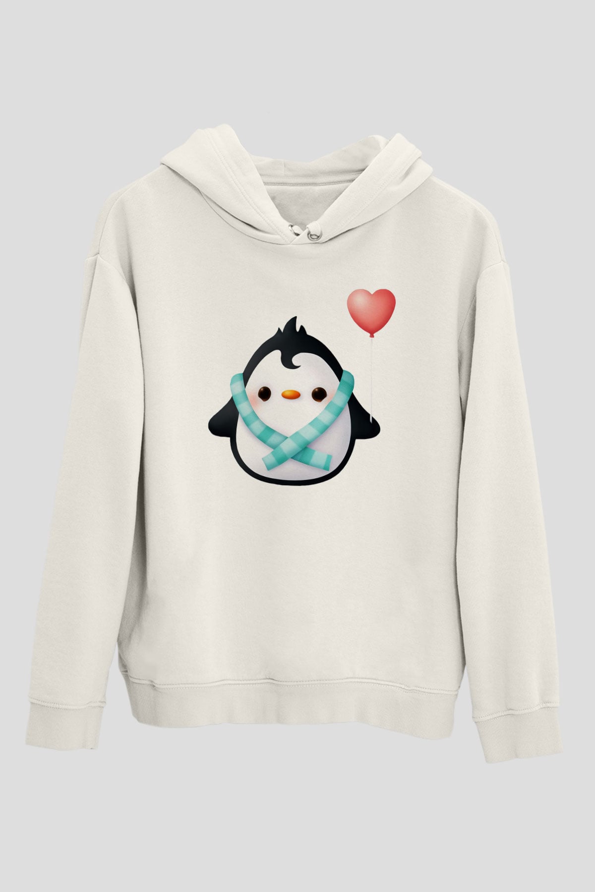 Penguen Beyaz Unisex Kapşonlu Sweatshirt