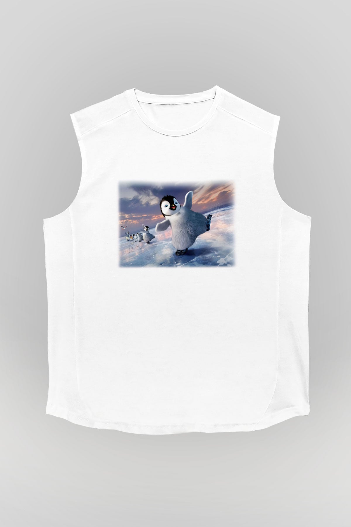 Penguen Beyaz Unisex Kolsuz Tişört