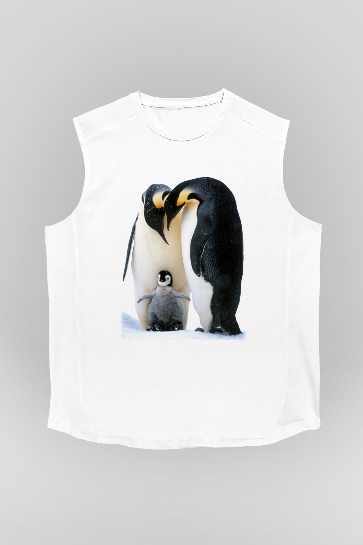 Penguen Beyaz Unisex Kolsuz Tişört