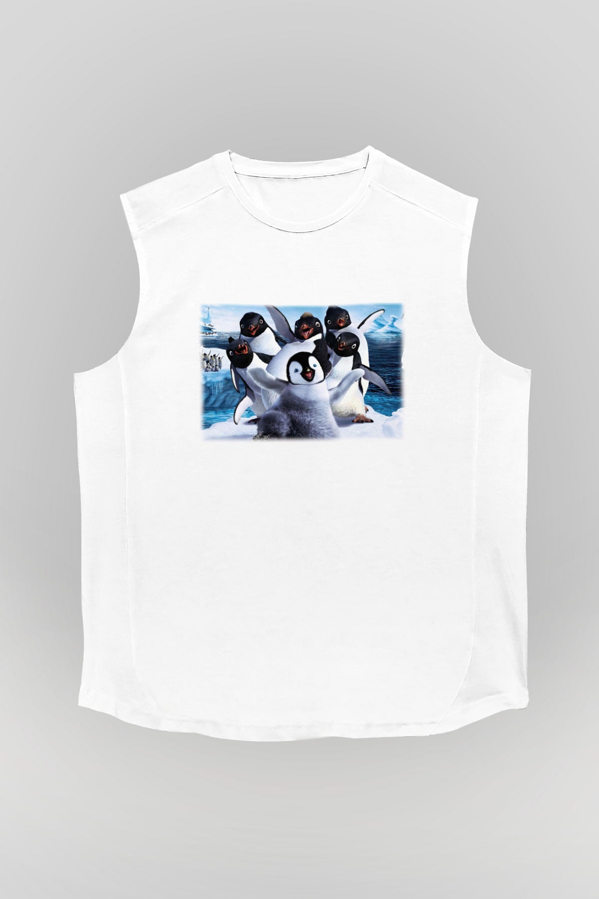 Penguen Beyaz Unisex Kolsuz Tişört
