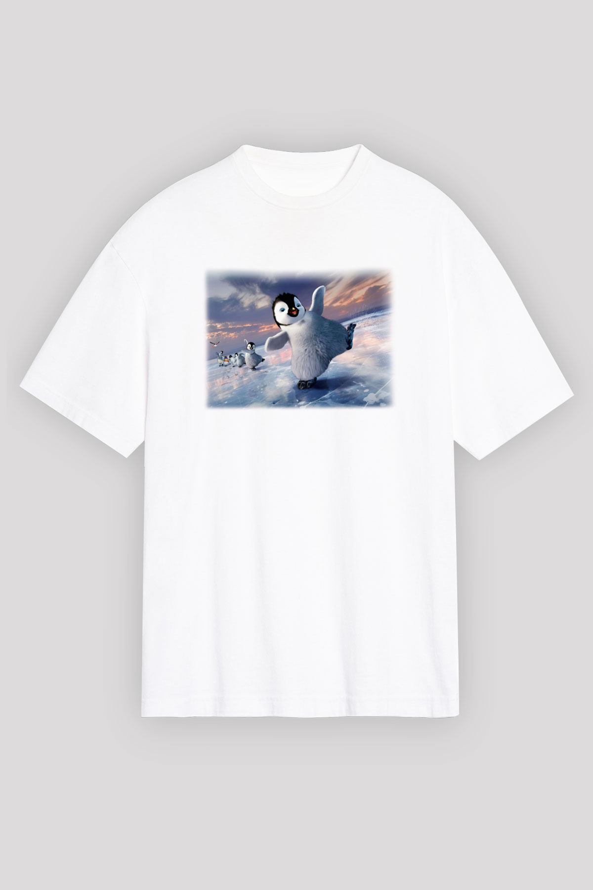 Penguen Beyaz Unisex Oversize Tişört T-Shirt