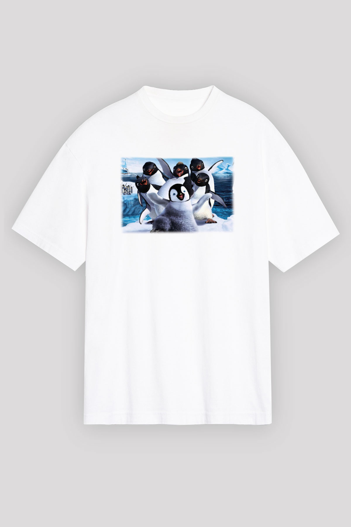 Penguen Beyaz Unisex Oversize Tişört T-Shirt