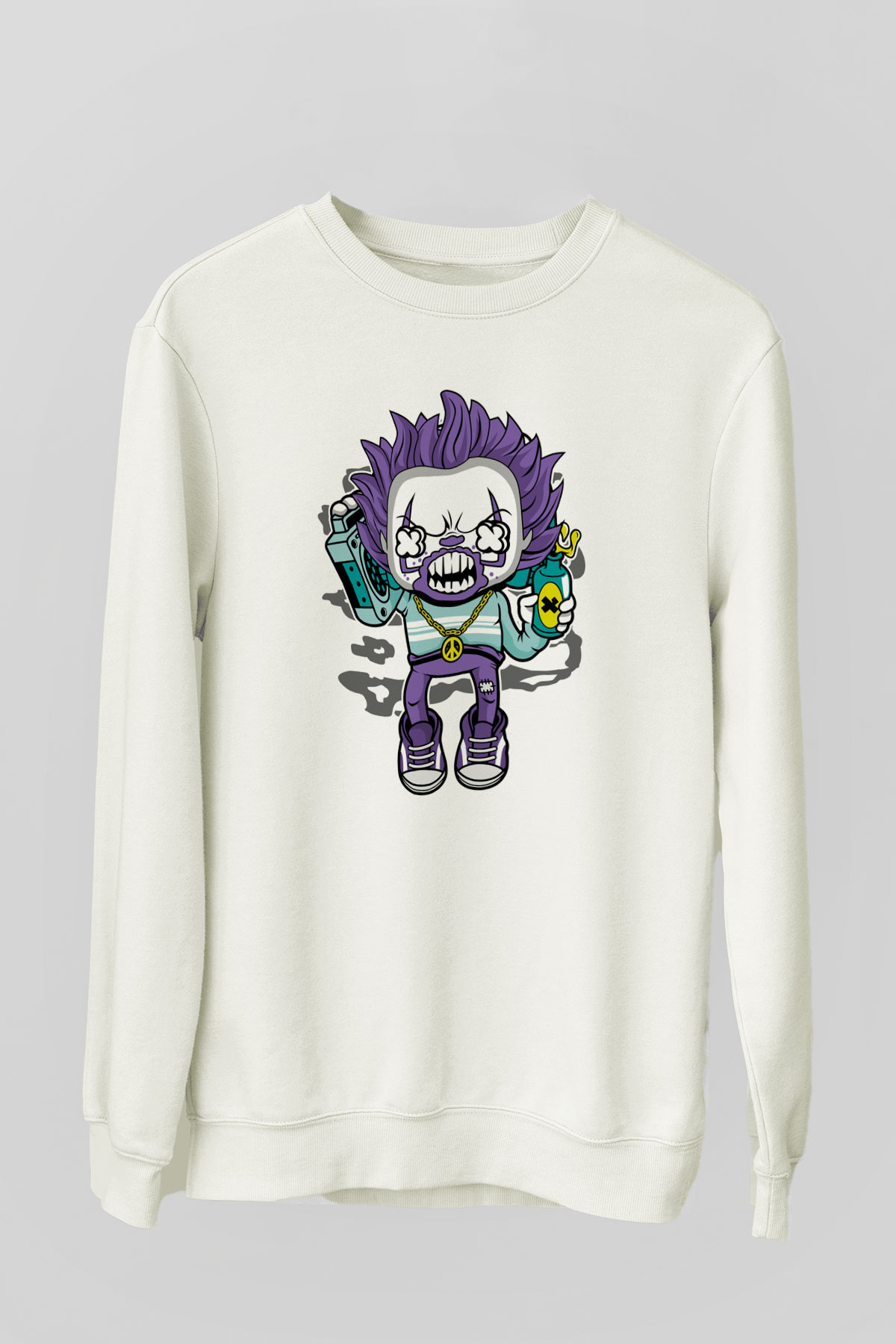 Pennywise Boombox Baskılı Beyaz Unisex Sweatshirt