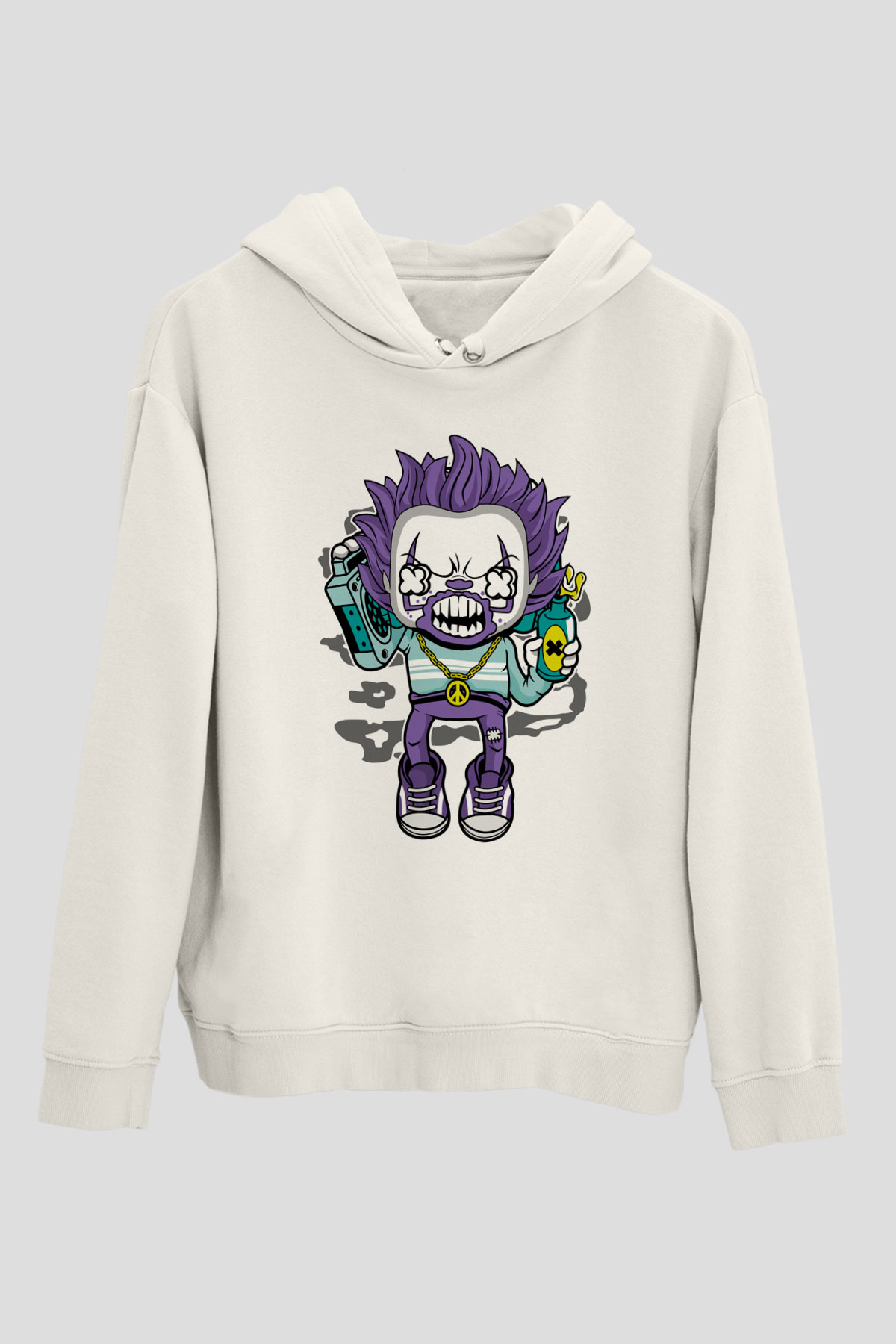 Pennywise Boombox Baskılı Beyaz Unisex Hoodie