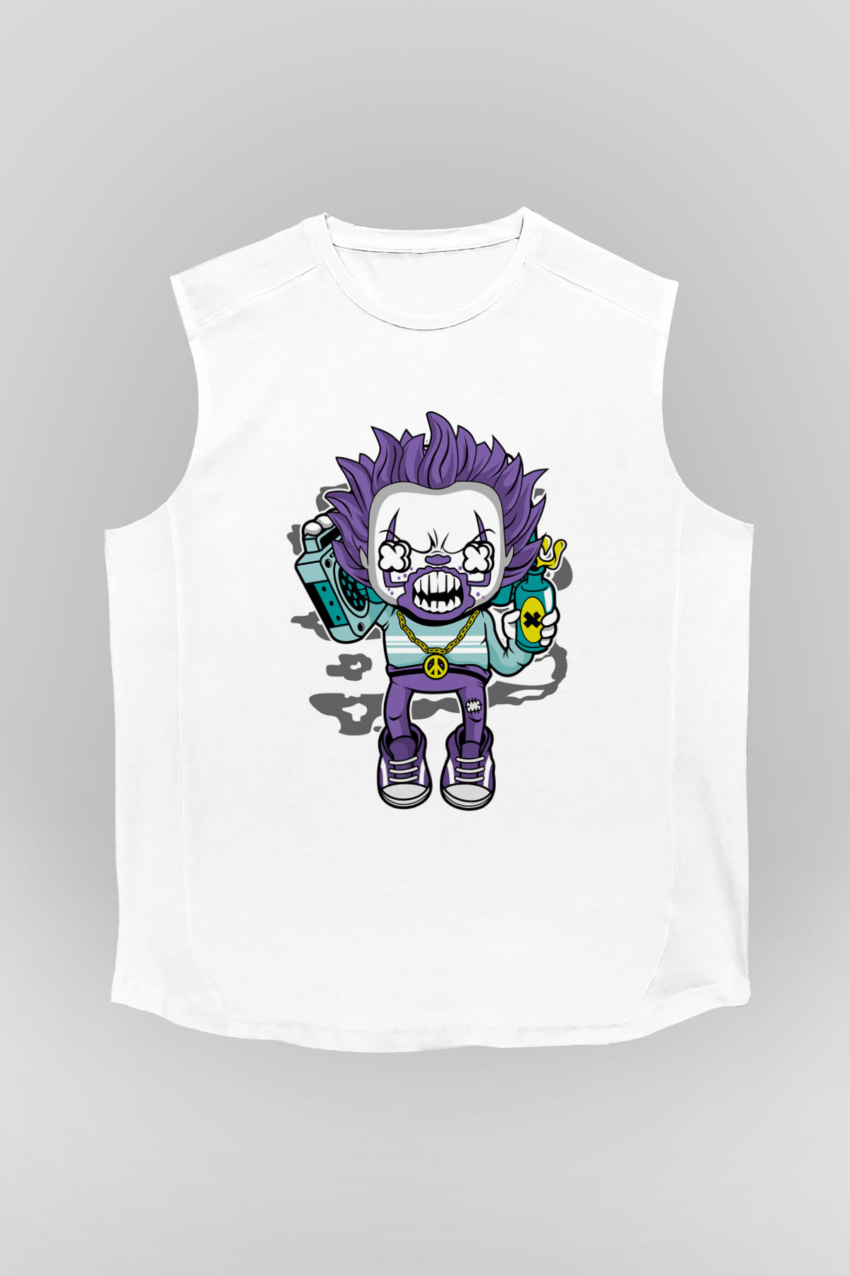 Pennywise Boombox Baskılı Beyaz Unisex Kolsuz Tişört