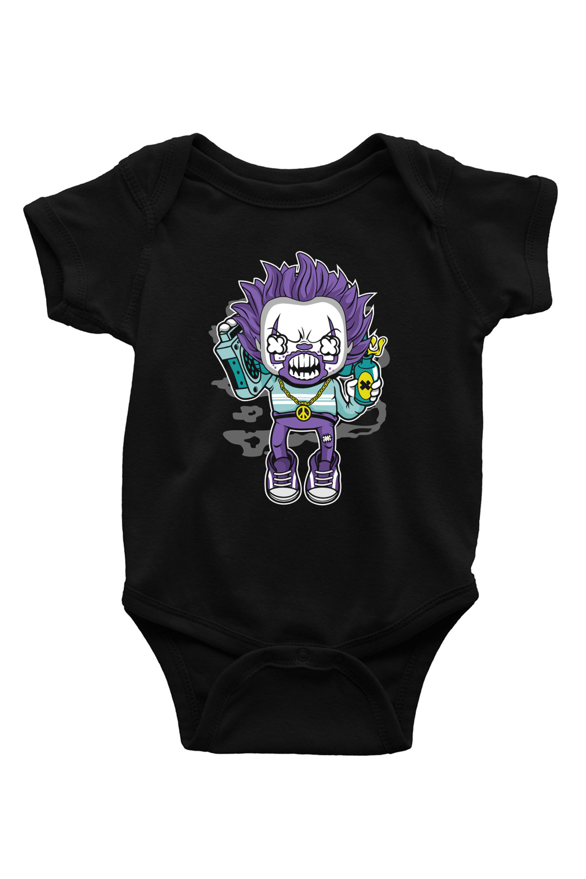 Pennywise Boombox Baskılı Siyah Bebek Body - Zıbın
