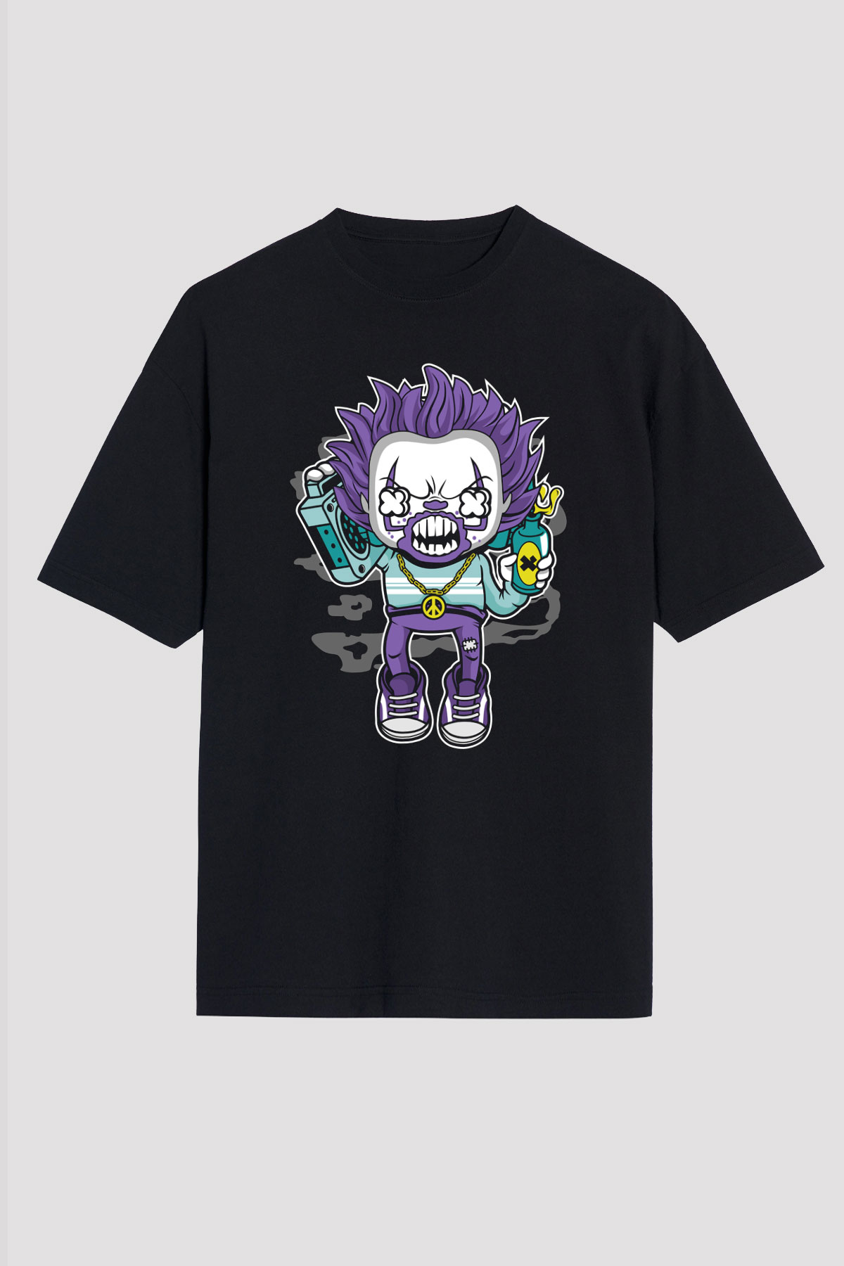 Pennywise Boombox Baskılı Siyah Unisex Oversize Tişört