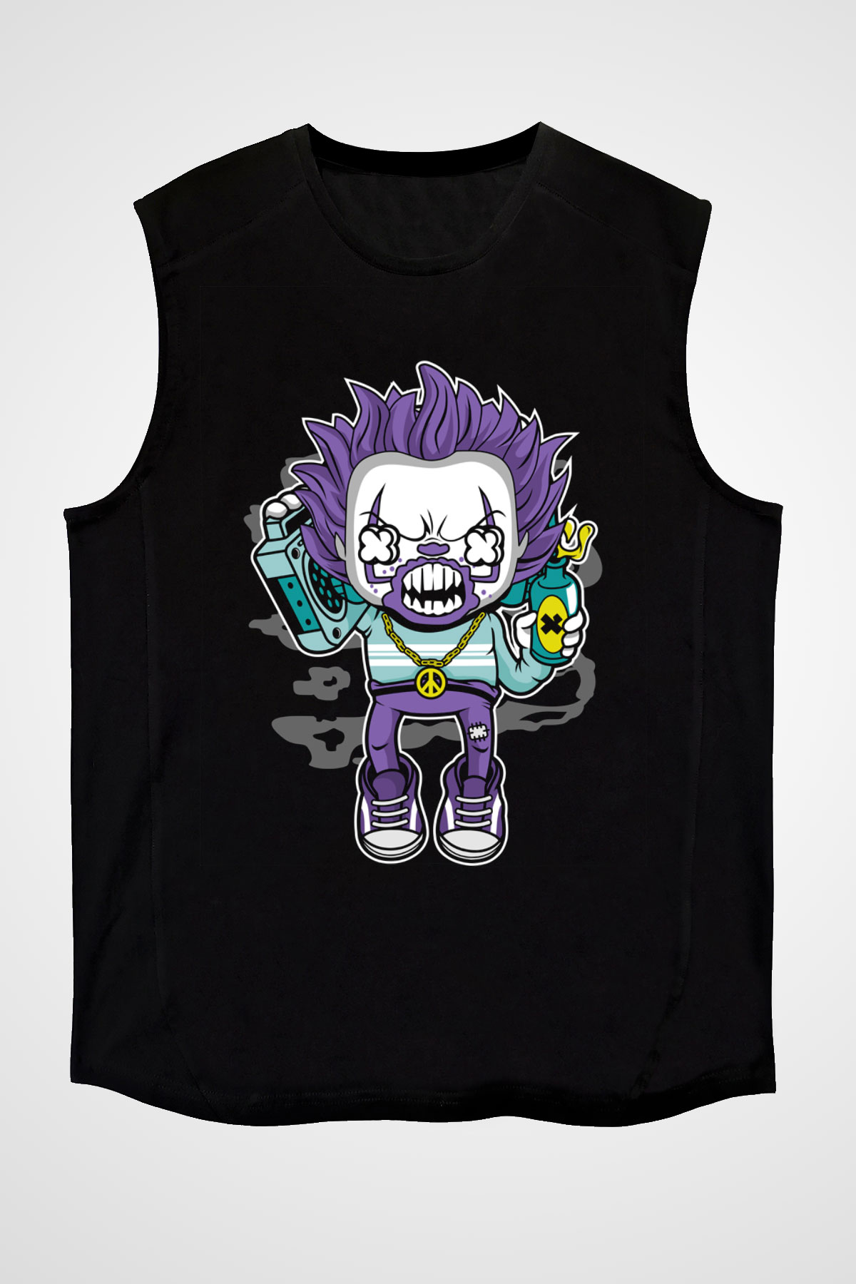 Pennywise Boombox Baskılı Siyah Unisex Kolsuz Tişört
