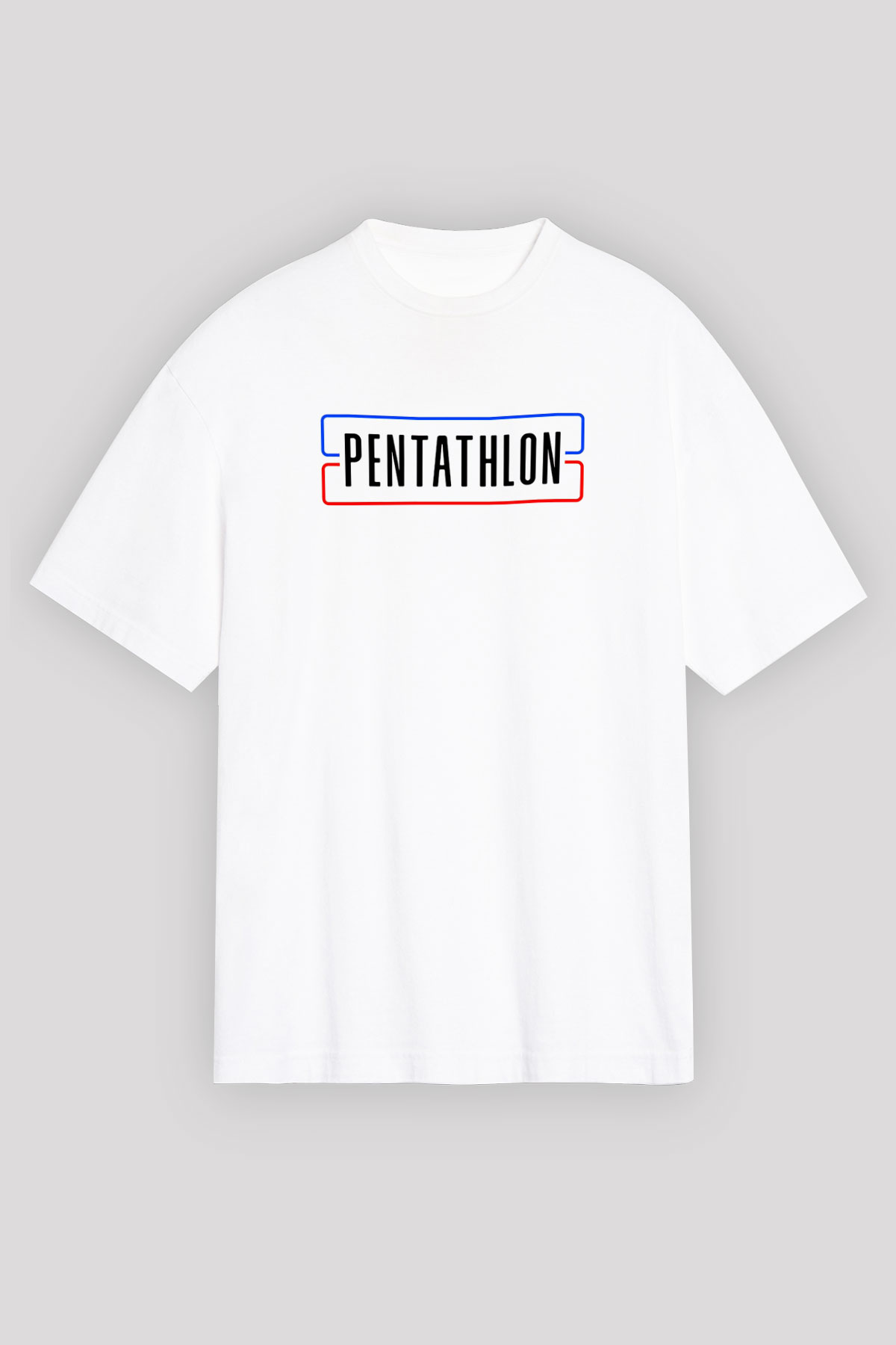 Pentathlon Baskılı Unisex Beyaz Oversize Tişört - Tshirt