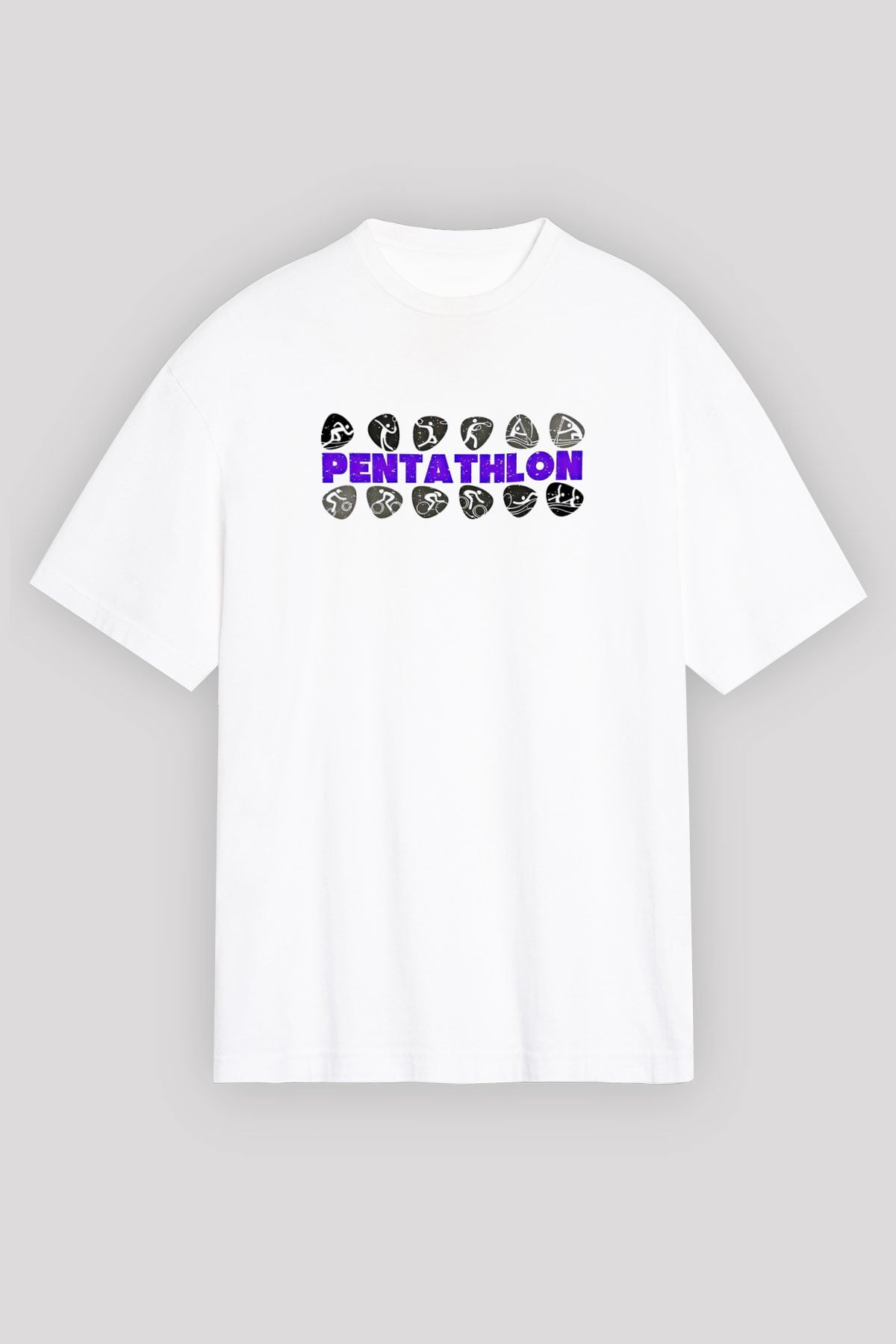 Pentathlon Baskılı Unisex Beyaz Oversize Tişört - Tshirt