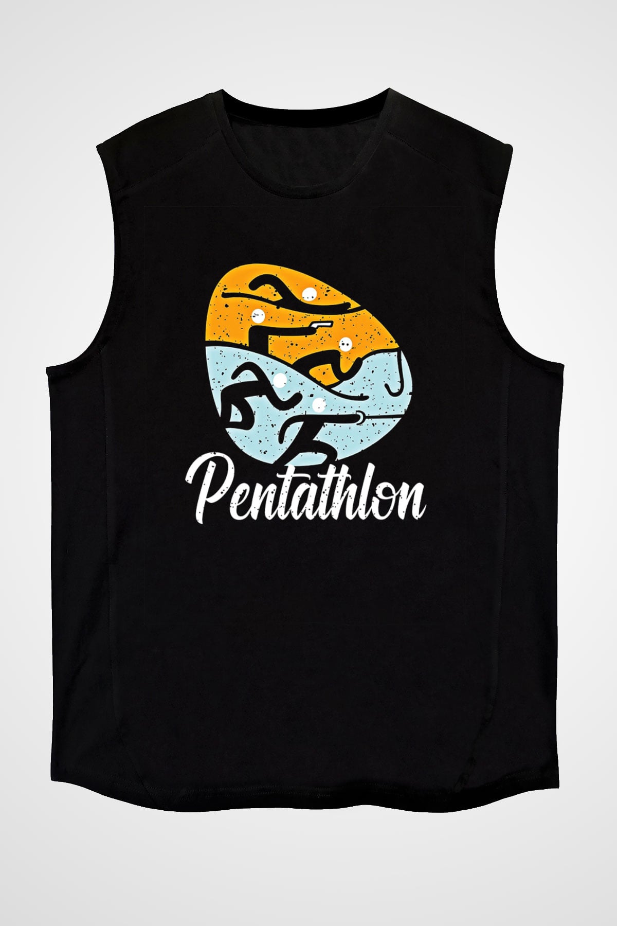 Pentathlon Baskılı Unisex Siyah Kolsuz Tişört