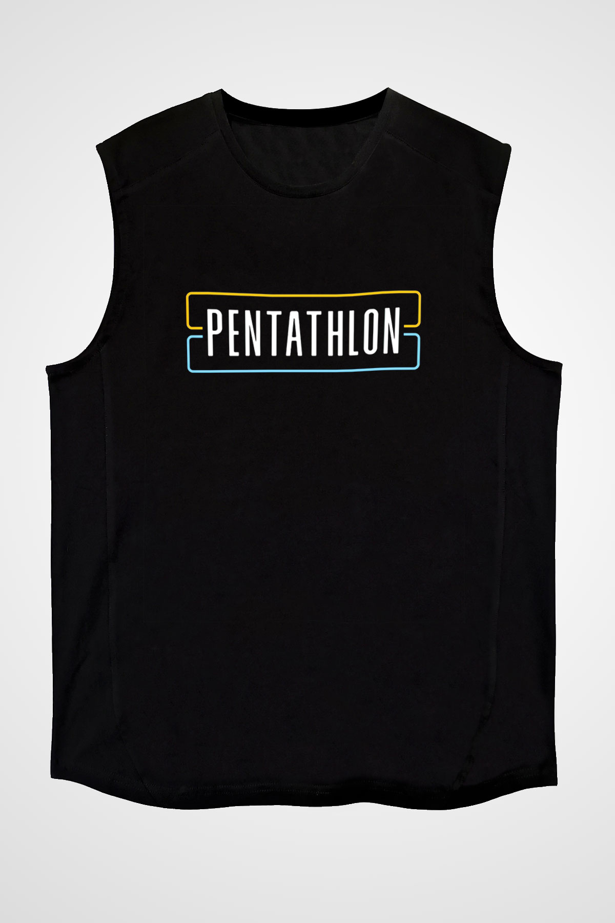 Pentathlon Baskılı Unisex Siyah Kolsuz Tişört