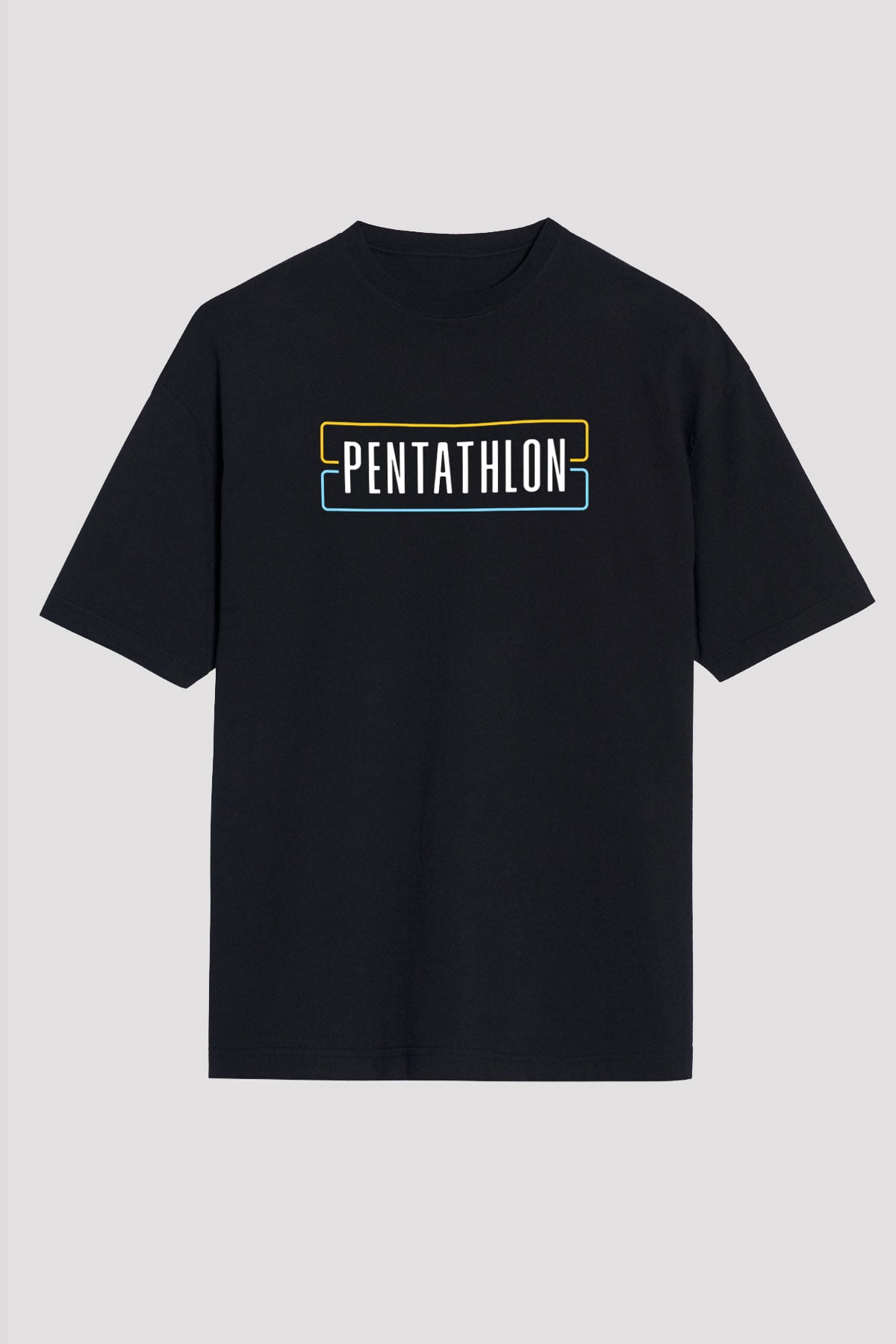 Pentathlon Baskılı Unisex Siyah Oversize Tişört