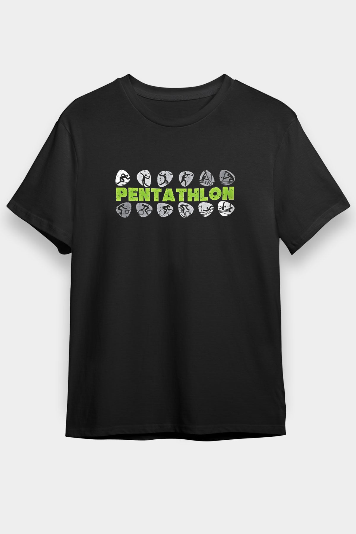 Pentathlon Baskılı Unisex Siyah Tişört - Tshirt