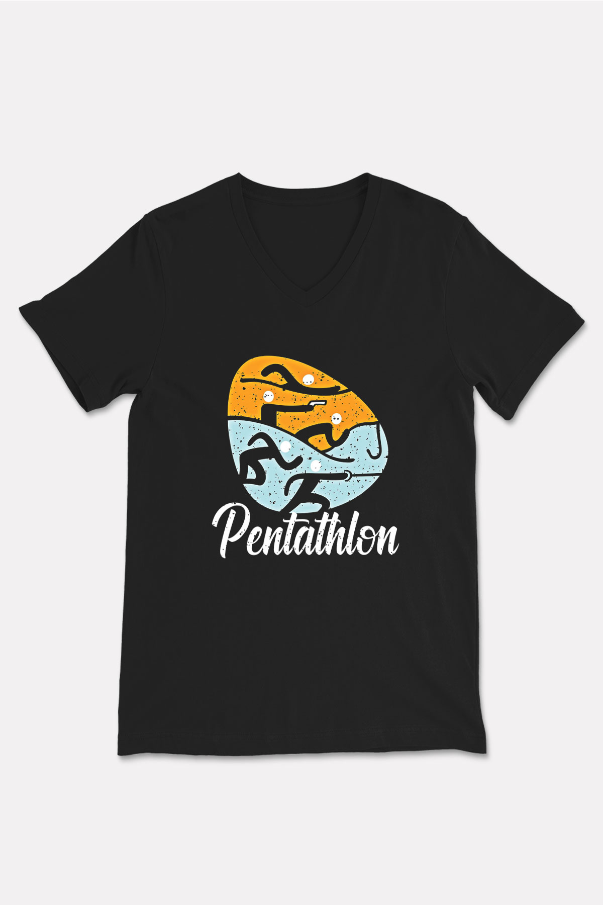 Pentathlon Baskılı Unisex Siyah V Yaka Tişört