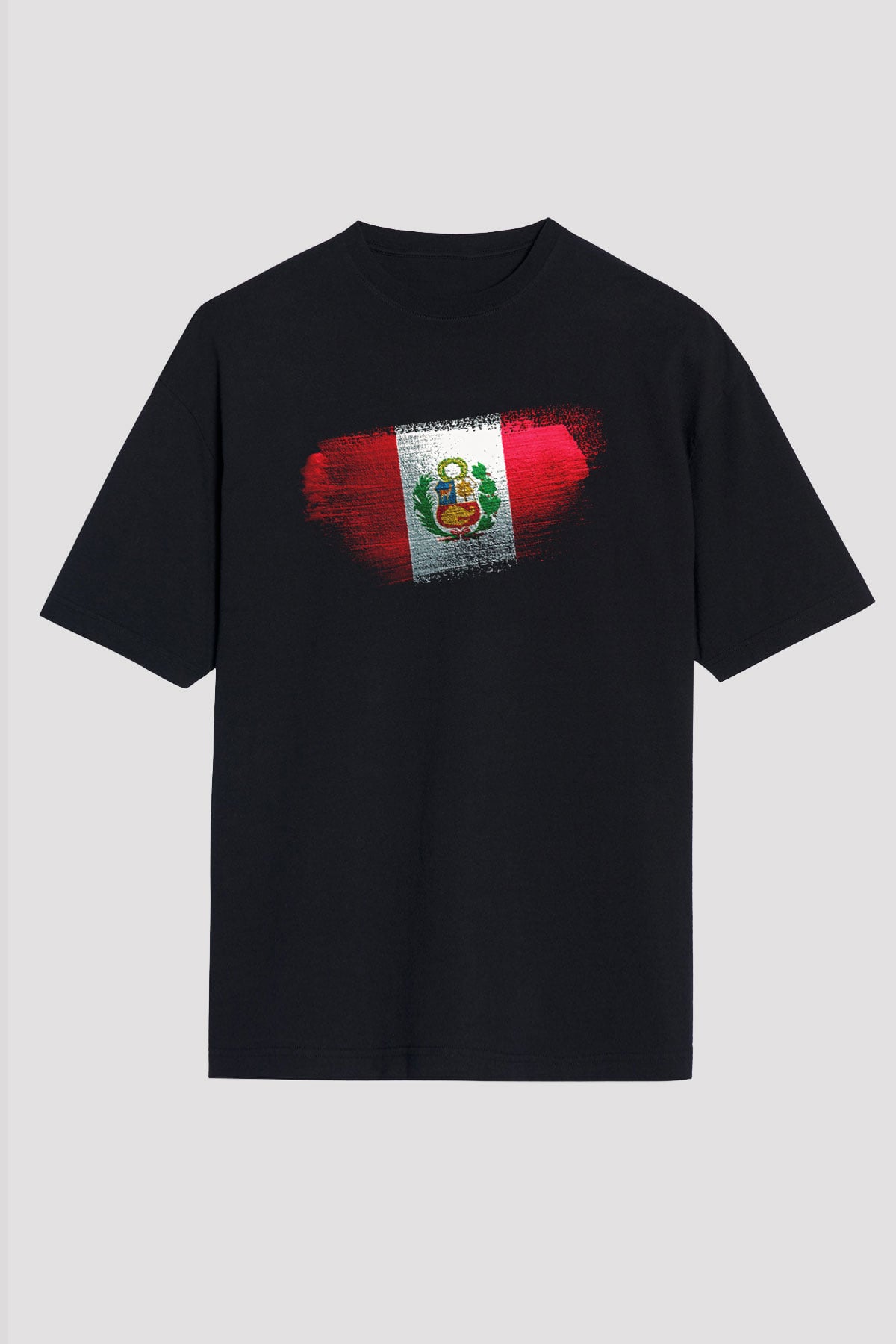 Peru Bayrağı Baskılı Unisex Siyah Oversize Tişört