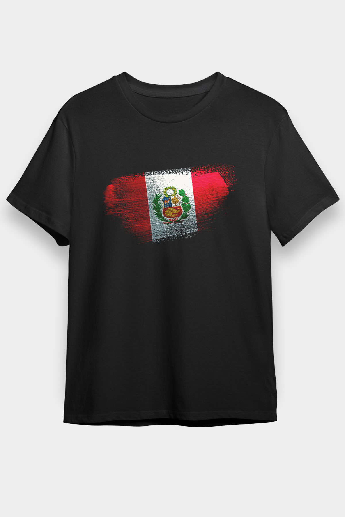 Peru Bayrağı Baskılı Unisex Siyah Tişört