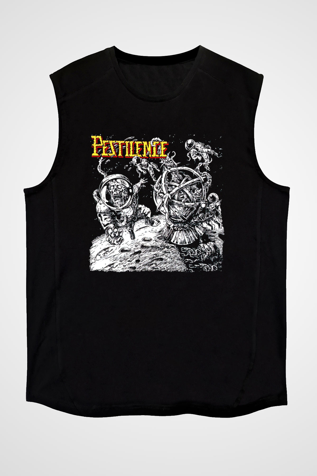 Pestilence Baskılı Unisex Siyah Kolsuz Tişört - Tshirt