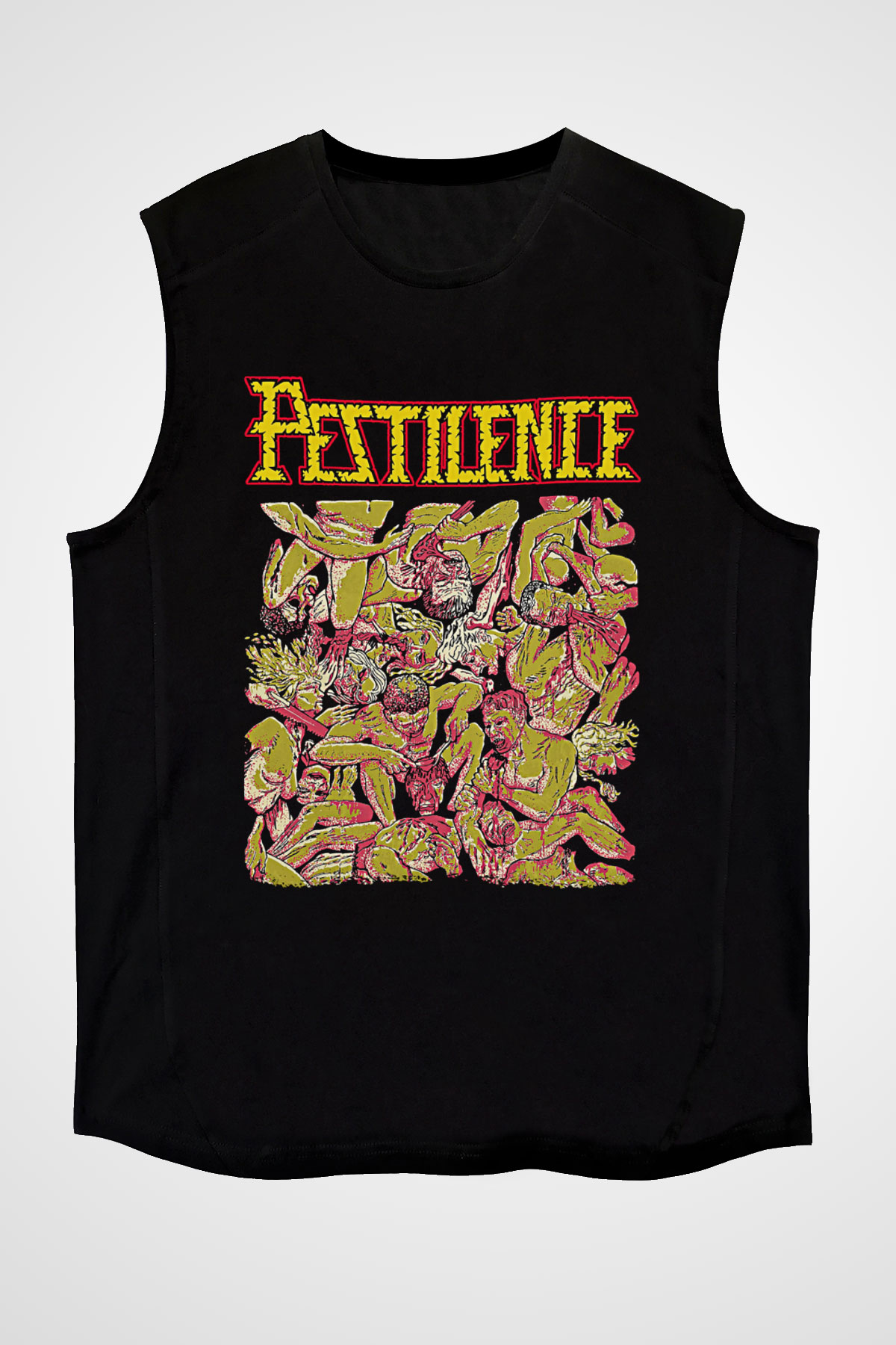 Pestilence Baskılı Unisex Siyah Kolsuz Tişört - Tshirt