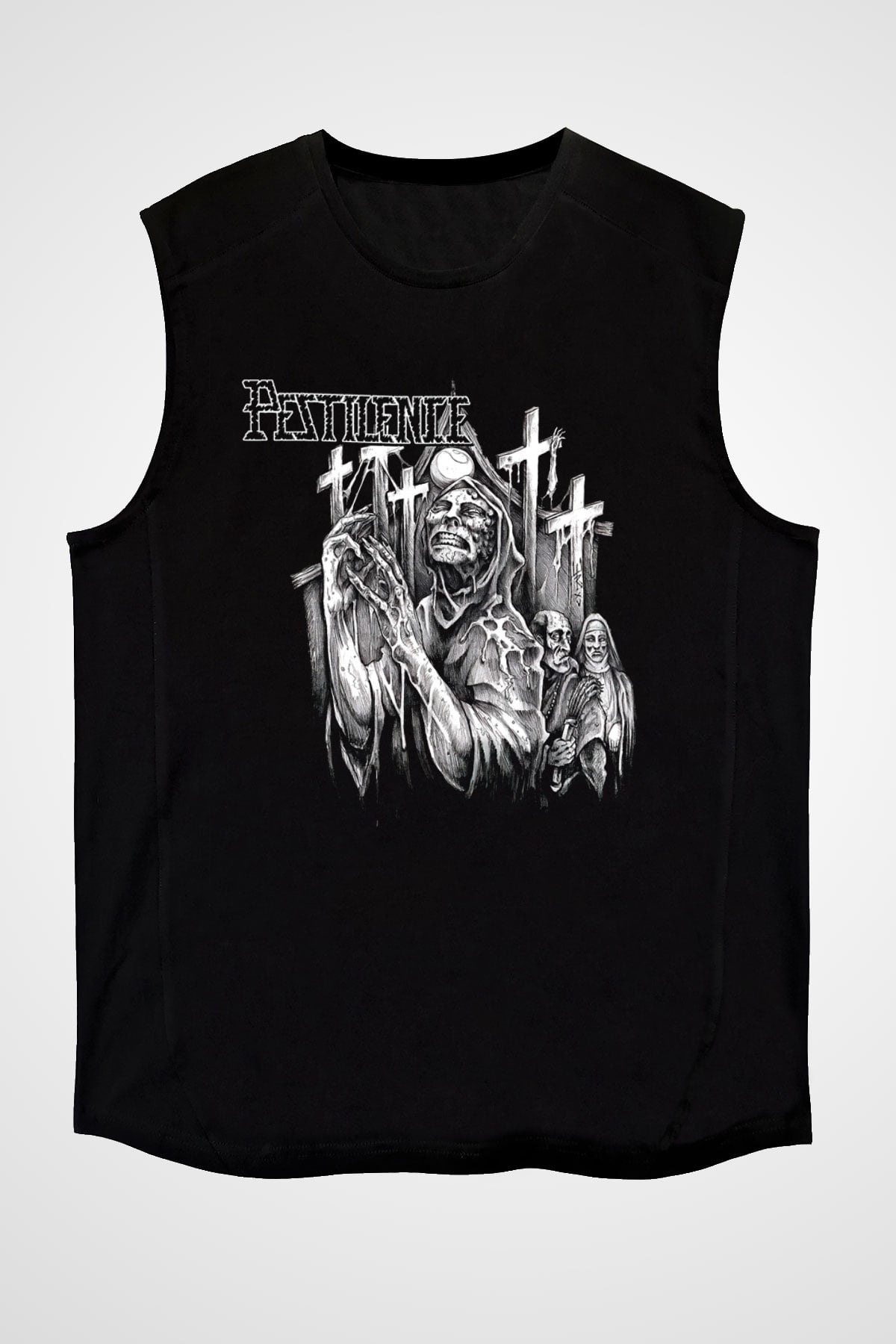 Pestilence Baskılı Unisex Siyah Kolsuz Tişört - Tshirt